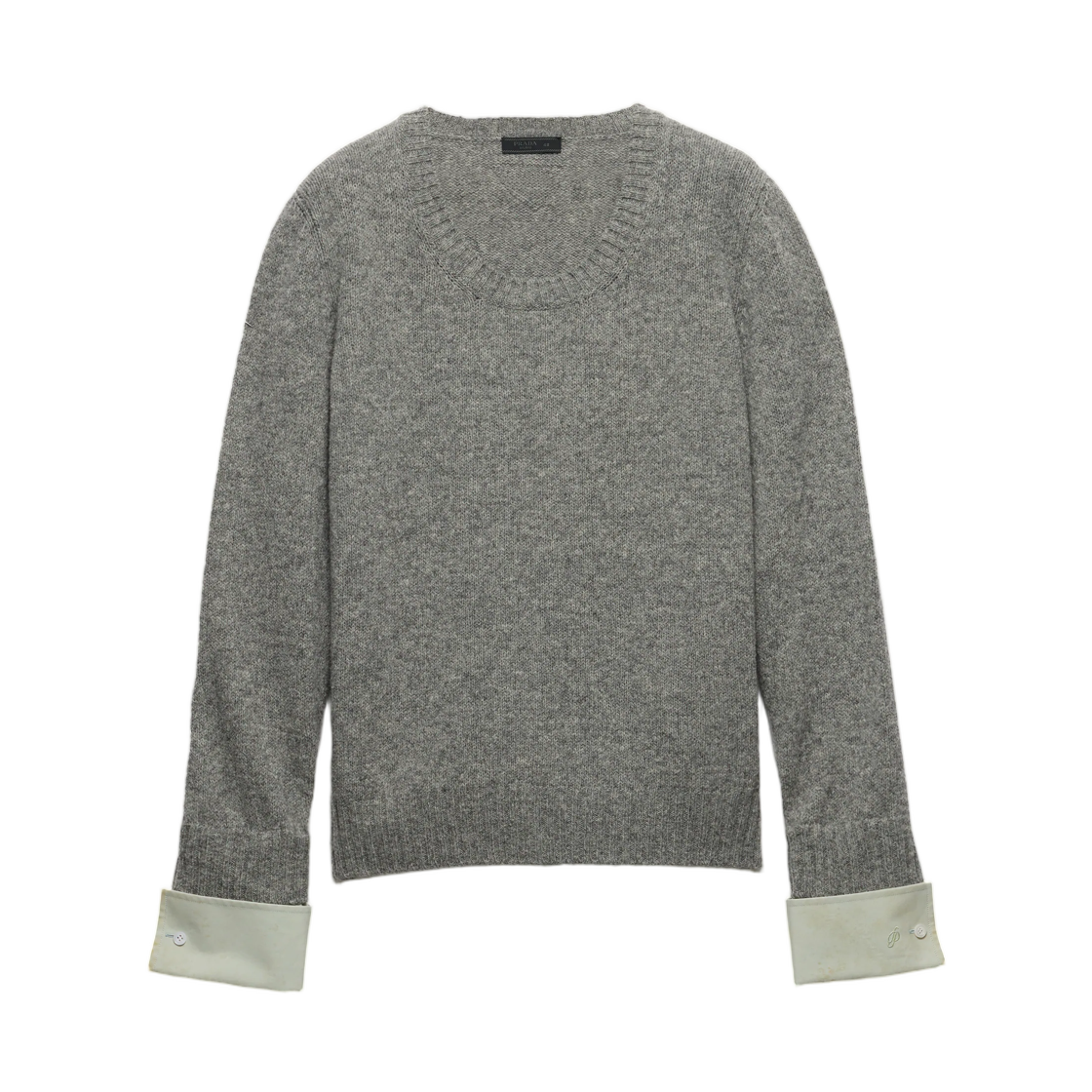 UMF354-198K-F0031 Prada Shetland Wool Scoop-Neck Sweater Grey