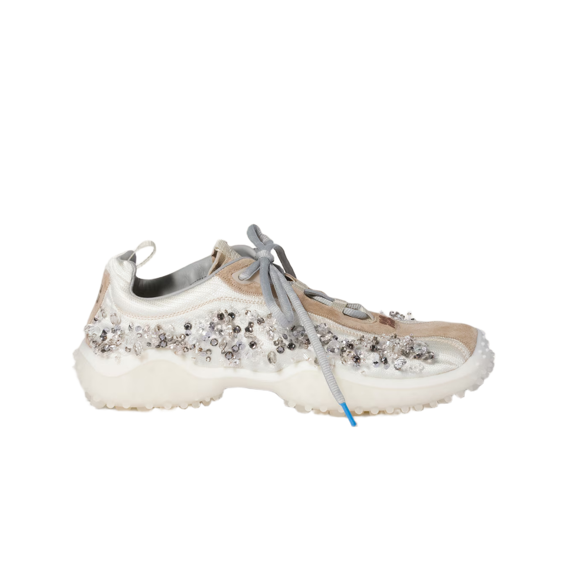 5E808E-3ZR4-F0304 (W) Miu Miu Bubble Embroidered Technical Fabric and Suede Sneakers Ivory