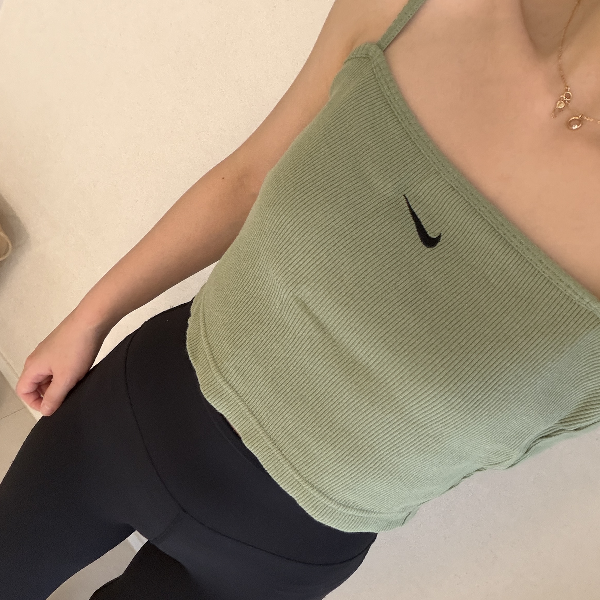 (W) Lululemon Groove Super-High-Rise Flare Pants Black, (W) Nike One Dri-Fit Tank Top Black White - Asia 착용 스타일 - 1