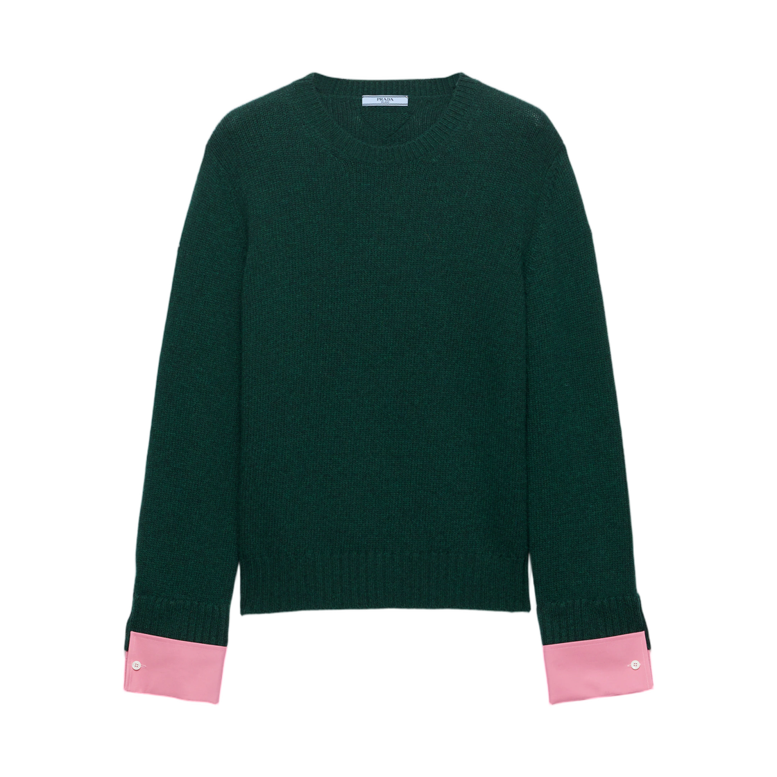 (W) 프라다 울 앤 캐시미어 크루넥 스웨터 보틀 그린((W) Prada Wool and Cashmere Crew-Neck Sweater Bottle Green)
