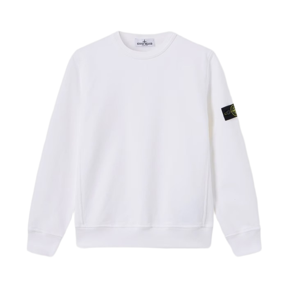 L2S1661000-01S0A20-V0001 (Kids) Stone Island 6100001 Brushed Organic Cotton Fleece Regular Fit Crewneck Sweatshirt with Ribbed Side Bands White - 26FW