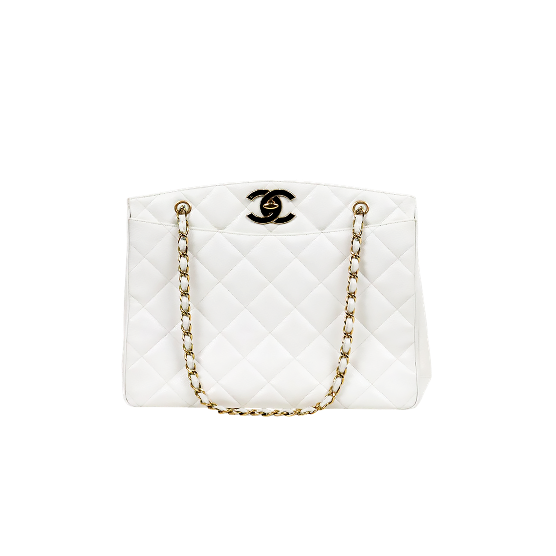 ITIN7MSUFSD8 Chanel White Caviar Quilted CC Turnlock Chain Shoulder Bag A-A63636T