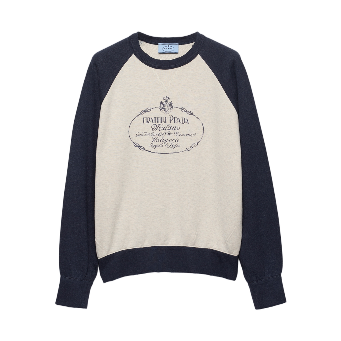 (W) 프라다 코튼 크루넥 스웨트셔츠 내츄럴 네이비((W) Prada Cotton Crew-Neck Sweatshirt Natural Navy)