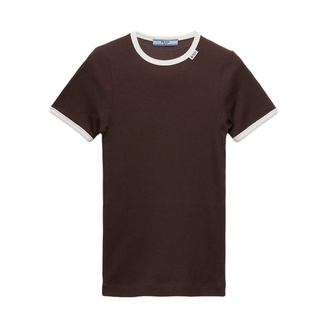 (W) 프라다 립드 니트 탑 에보니 화이트((W) Prada Ribbed Knit Top Ebony White)