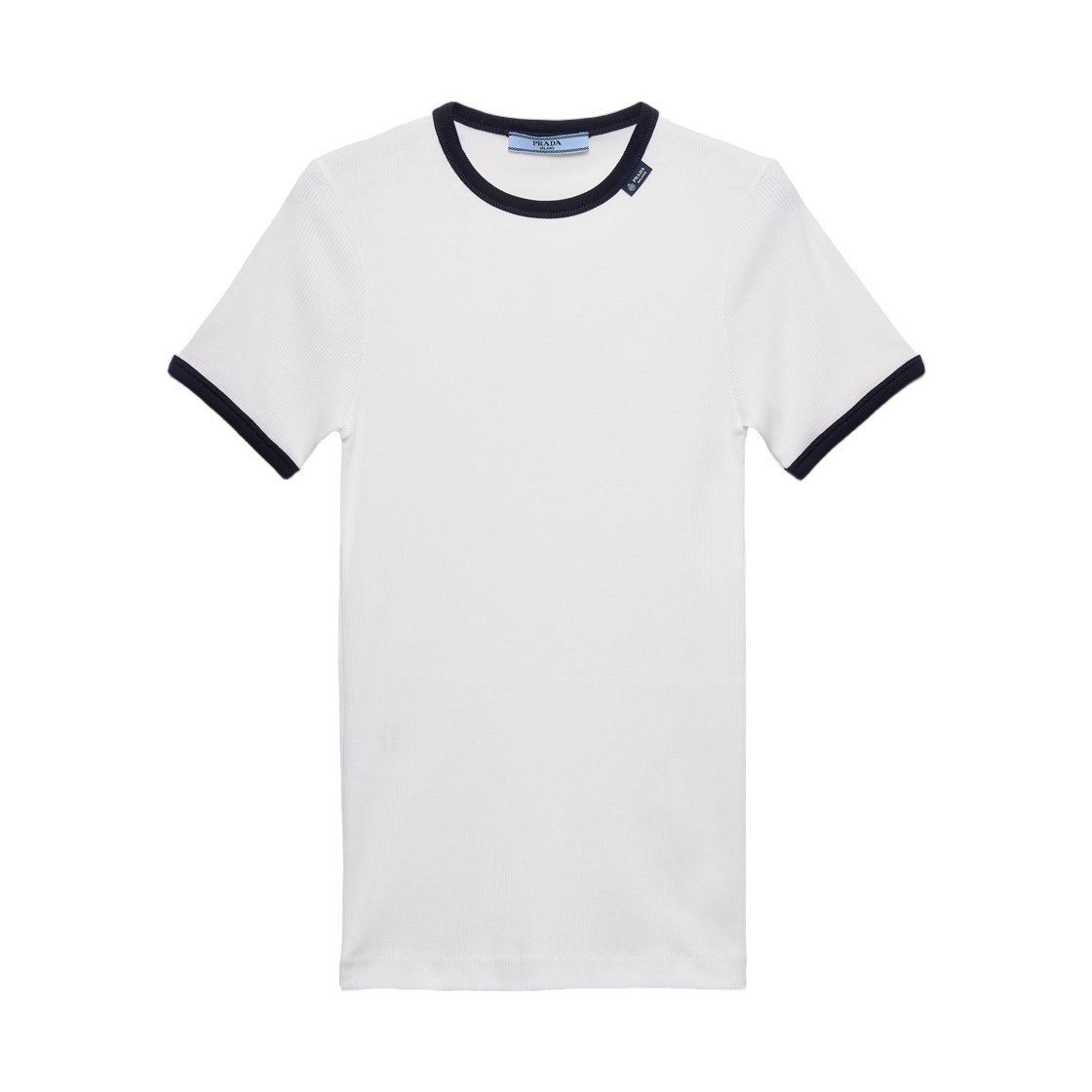 (W) 프라다 립드 니트 탑 화이트 블루((W) Prada Ribbed Knit Top White Blue)
