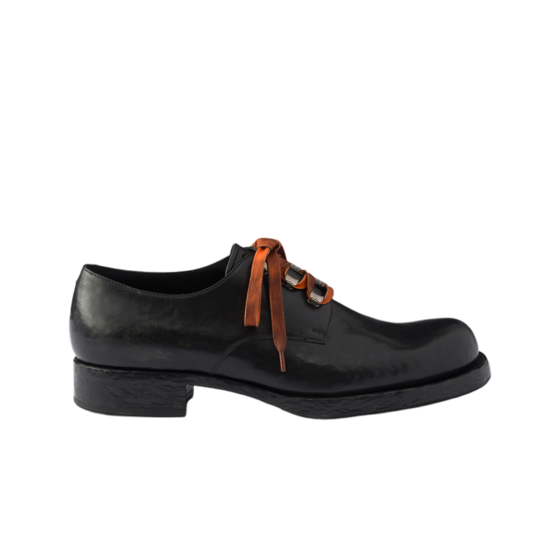 2EF056-3ZQE-F0002 Prada Antiqued Leather Lace-Up Shoes Black