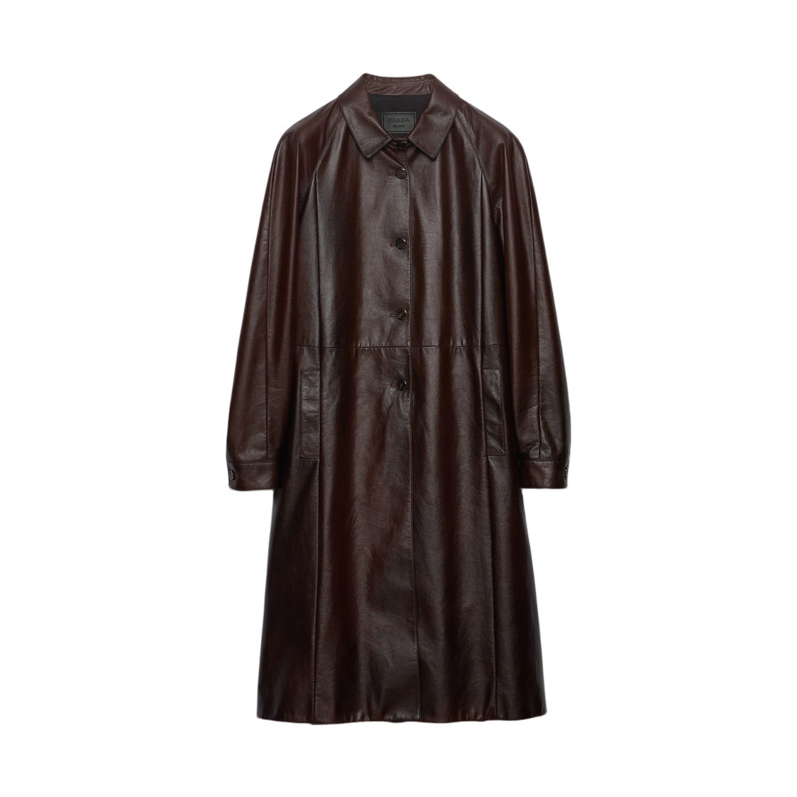 56A262-1969-F0324 (W) Prada Leather Coat Cocoa Brown