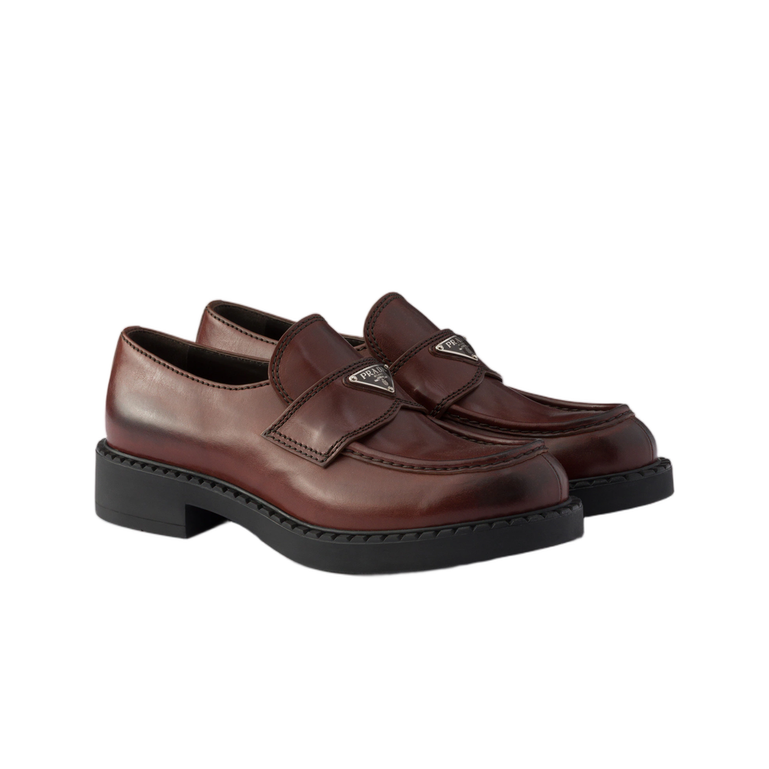 프라다 초콜릿 에이지드 레더 로퍼 코코아 브라운(Prada Chocolate Aged Leather Loafers Cocoa Brown) - 2