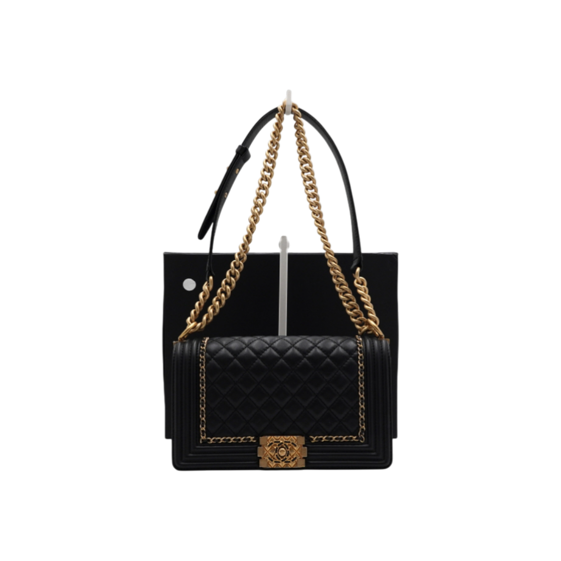 ITAC8TQTQPBS Chanel Boy Chanel Medium Black Calfskin Flap Shoulder Bag Gold