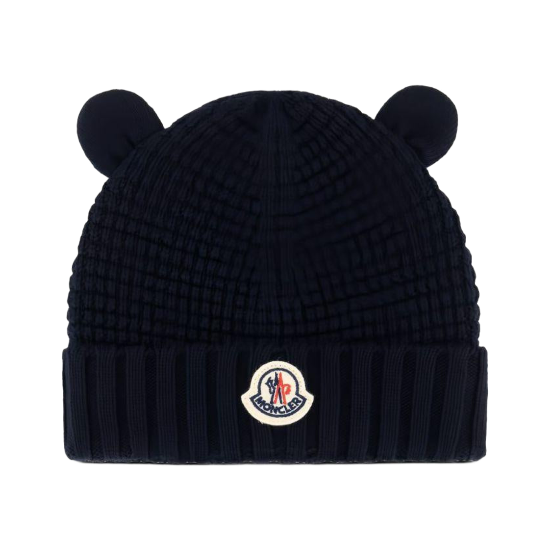 L2-951-3B00005-M1131-742 (Kids) Moncler Logo Teddy Bear Wool Beanie Navy Blue - 26FW