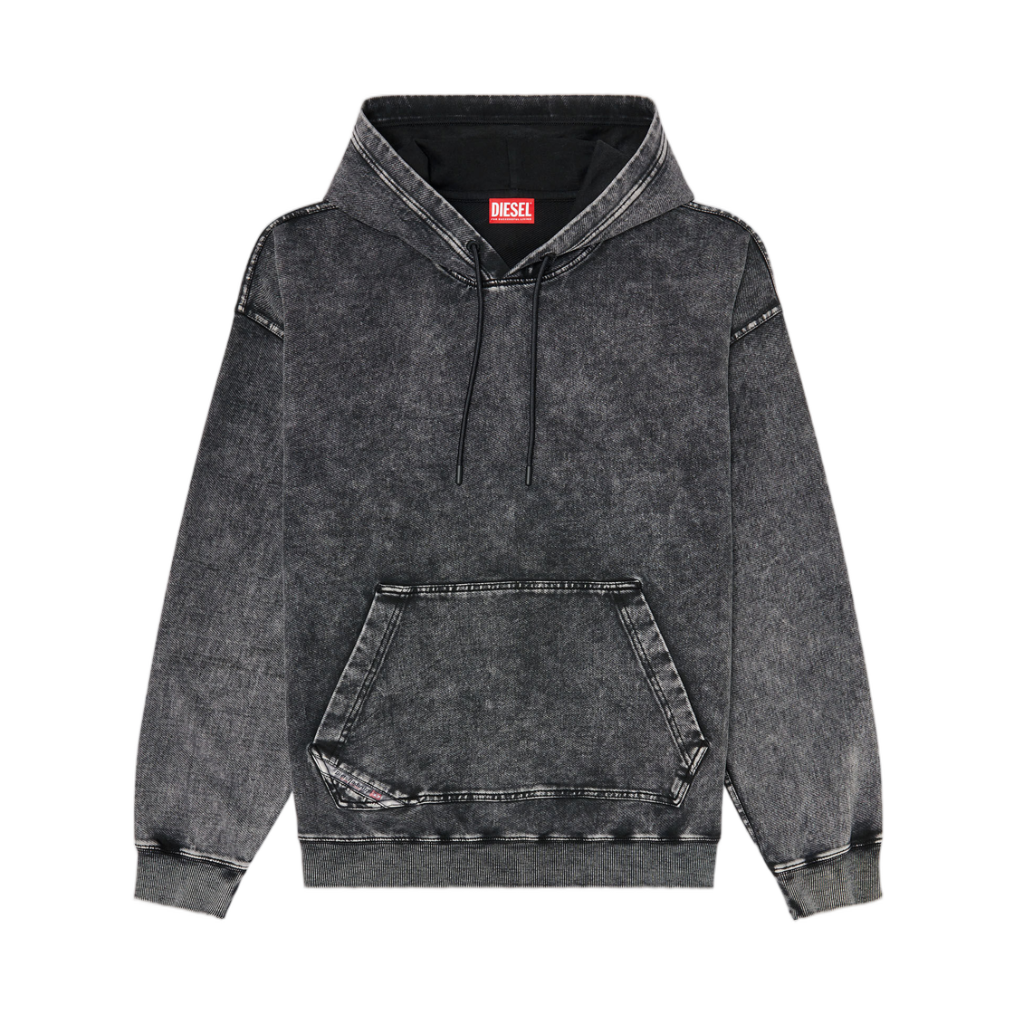 A228100EFBJ-65BA Diesel Treated Denim-Effect Hoodie Dark Grey