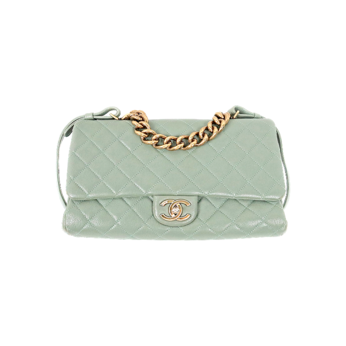 ITV4HJIFE9J6 Chanel Mint Gold-Tone Quilted CC Flap Shoulder Bag C-A63707