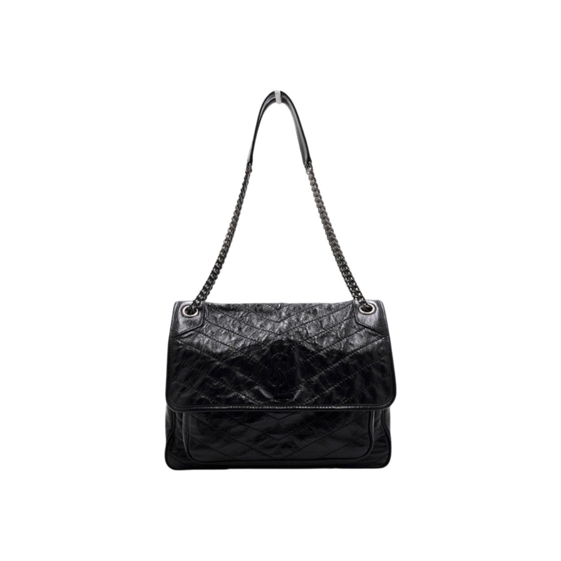 ITCF35E332N5 Saint Laurent Black Quilted Large Niki Vintage Silver Chain Shoulder Bag