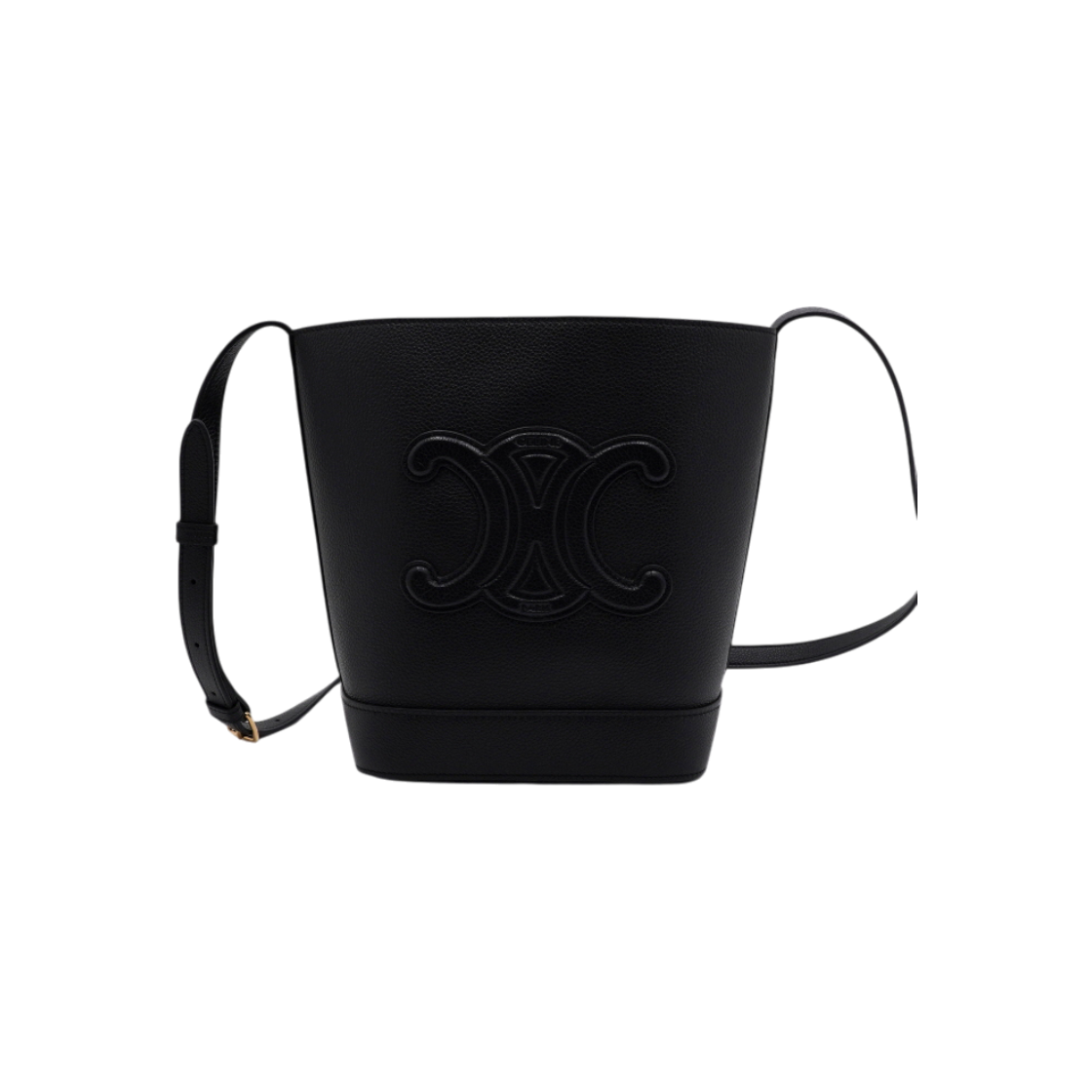 ITGK4MP6MID7 Celine Black Grained Calfskin Triomphe Small Bucket Bag