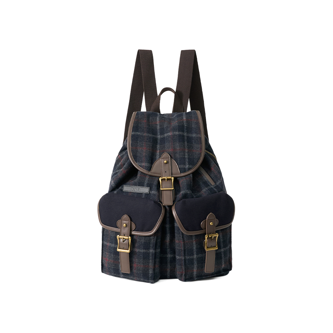 SA263UAB04NVY0 SATUR Check Pattern Pocket Bucket Backpack Navy