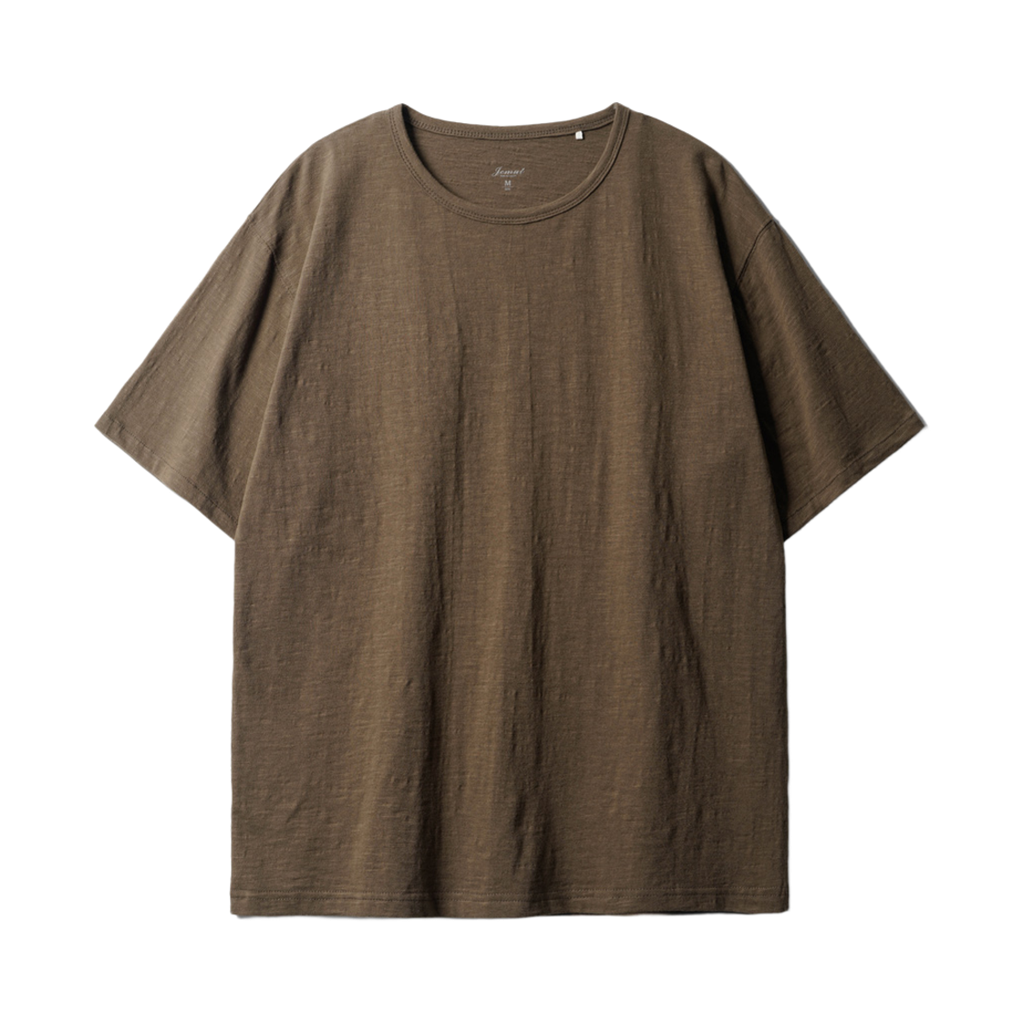 OYST2636_brown_29 JEMUT Slub Half U Neck Short Sleeved T Shirt Brown OYST2636
