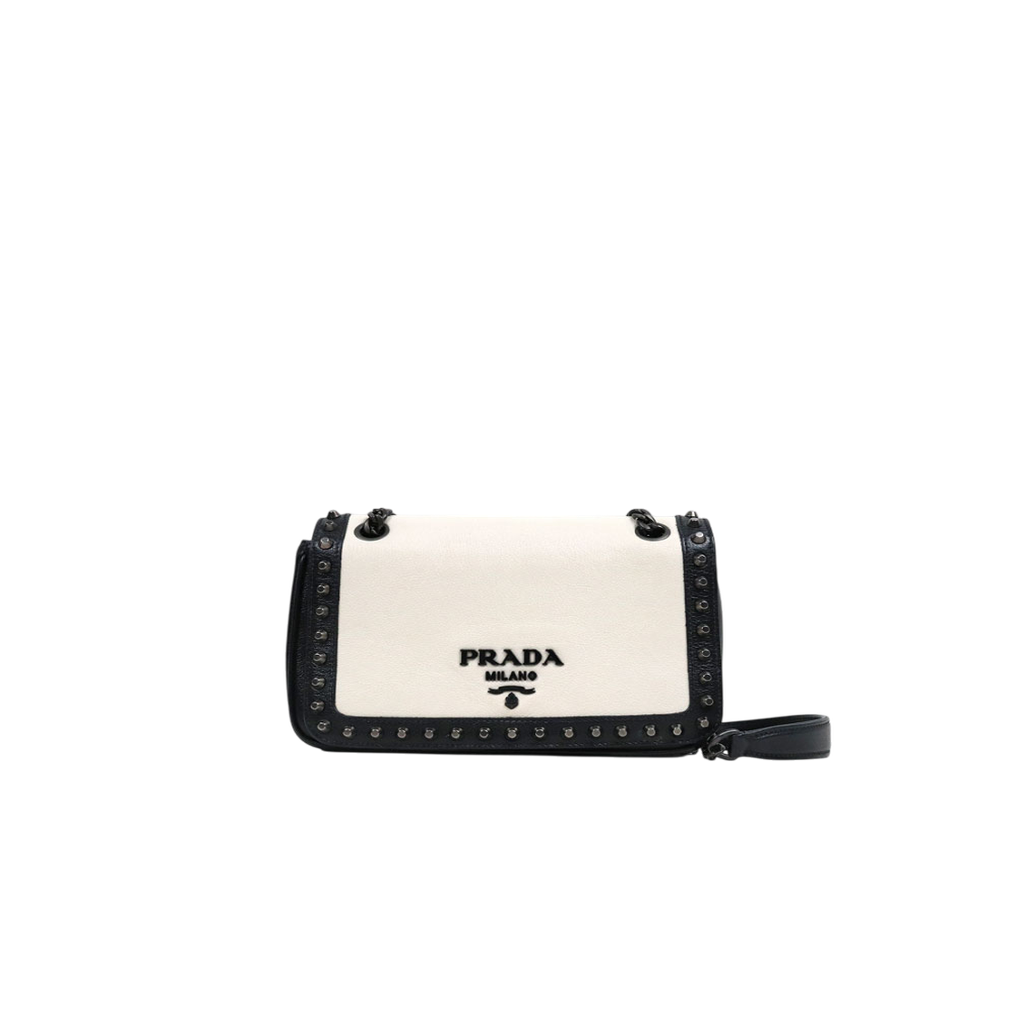 IT2FJMR7VCRP Prada Black White Studded Chain Shoulder Bag D-A64064
