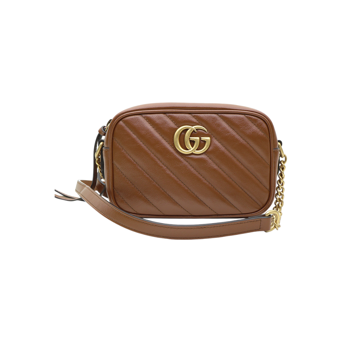 ITL698LIMQMK Gucci 634936 Brown Matelasse Chevron GG Marmont Mini Chain Crossbody Bag