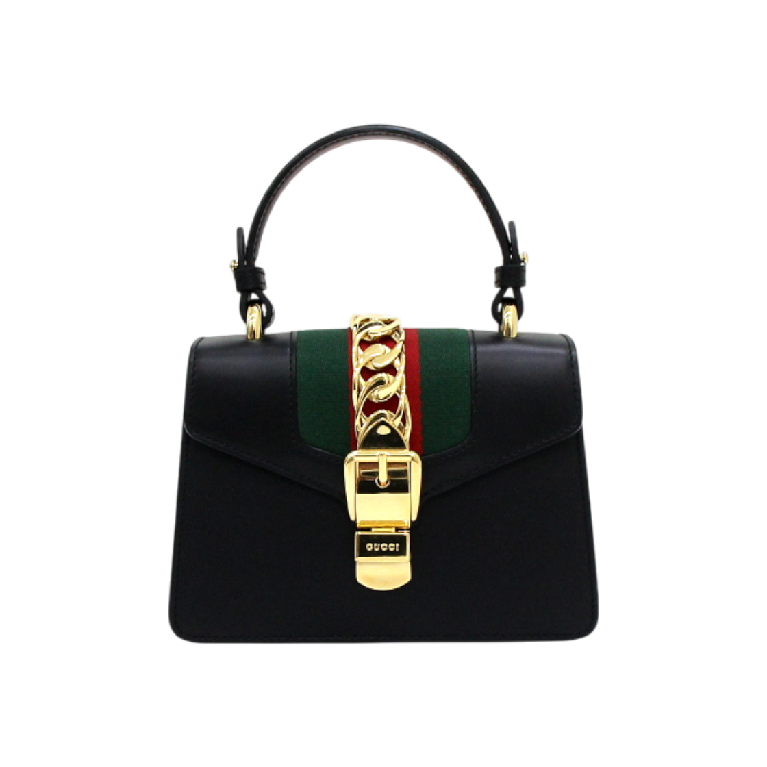 ITJ9AGHWO57D Gucci Sylvie Mini Shoulder Bag in Black Leather
