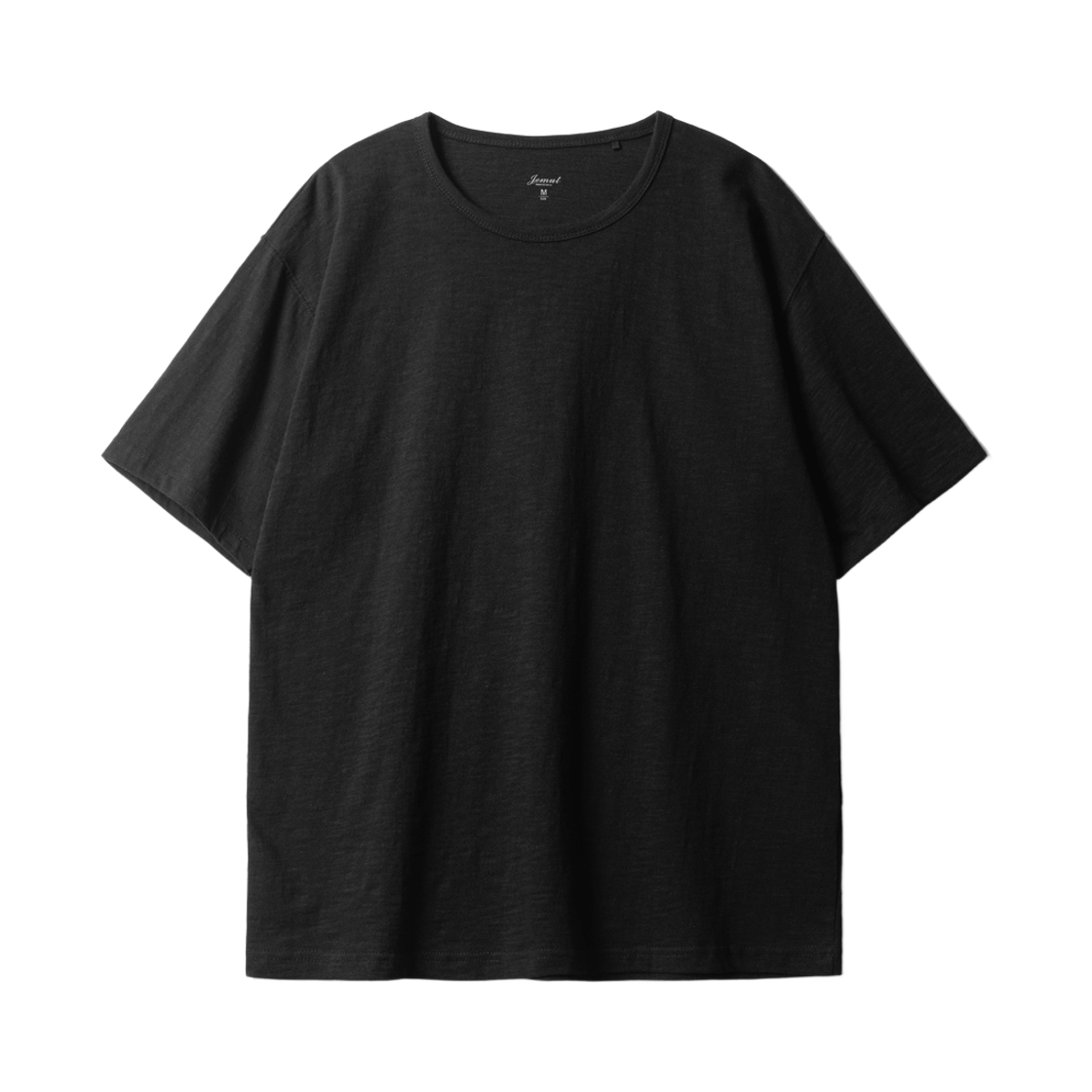 OYST2636_black_29 JEMUT Slub Half U Neck Short Sleeved T Shirt Black OYST2636