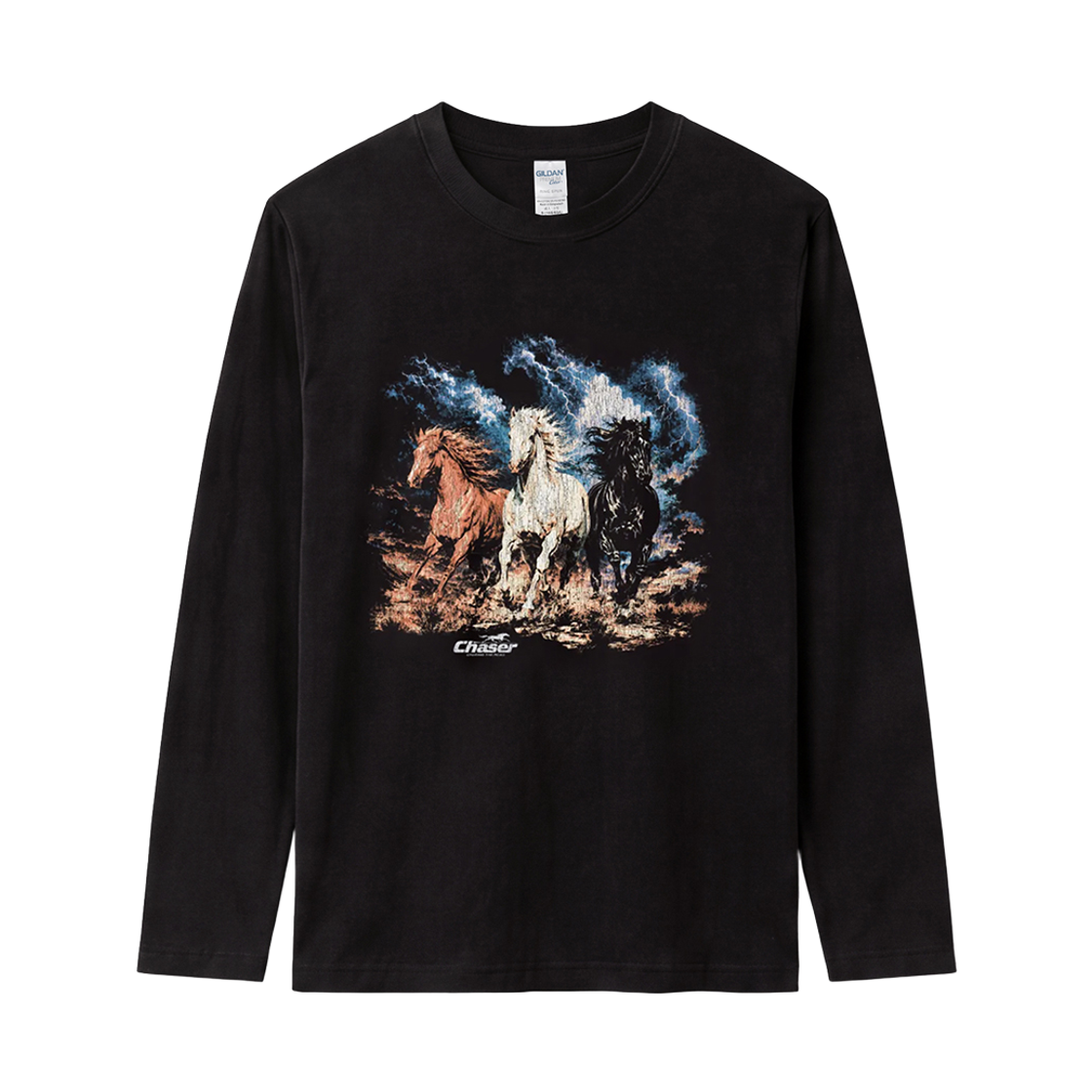76400_Black Gildan X Vintage Collection HORSE Long Sleeve T-Shirt Black