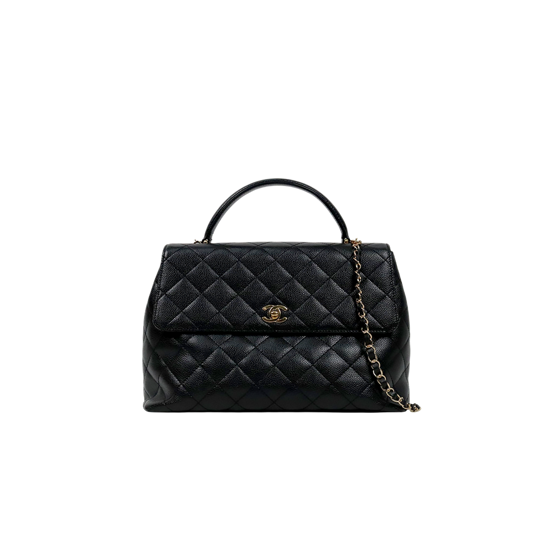 IT7W85HN2R2L Chanel Black Caviar Skin Coco Handle Tote Bag D-A62867