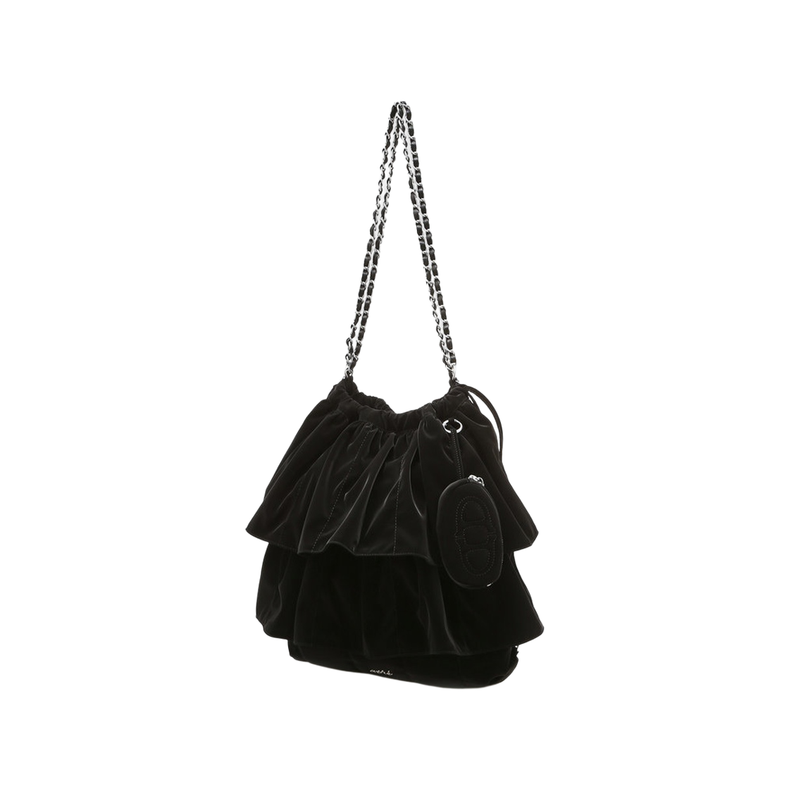 AABA6F717BK Athe Vanessabruno Acc Frill Black Velvet Poly Frill Chain Backpack & Shoulder Bag M Black