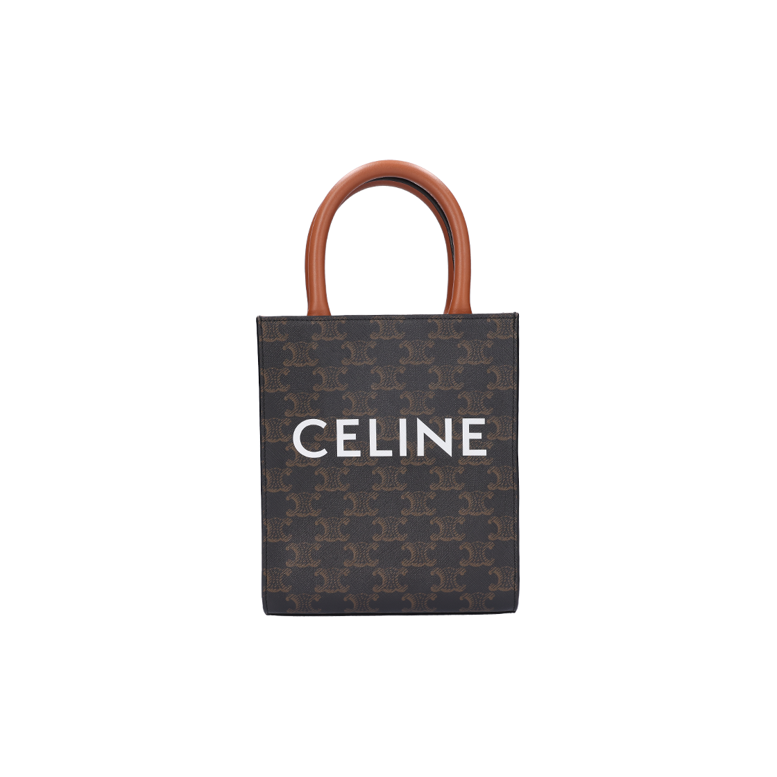 IT3SRODOVOAN Celine Triomphe Mini Vertical Cabas Bag in Tan Calfskin Canvas