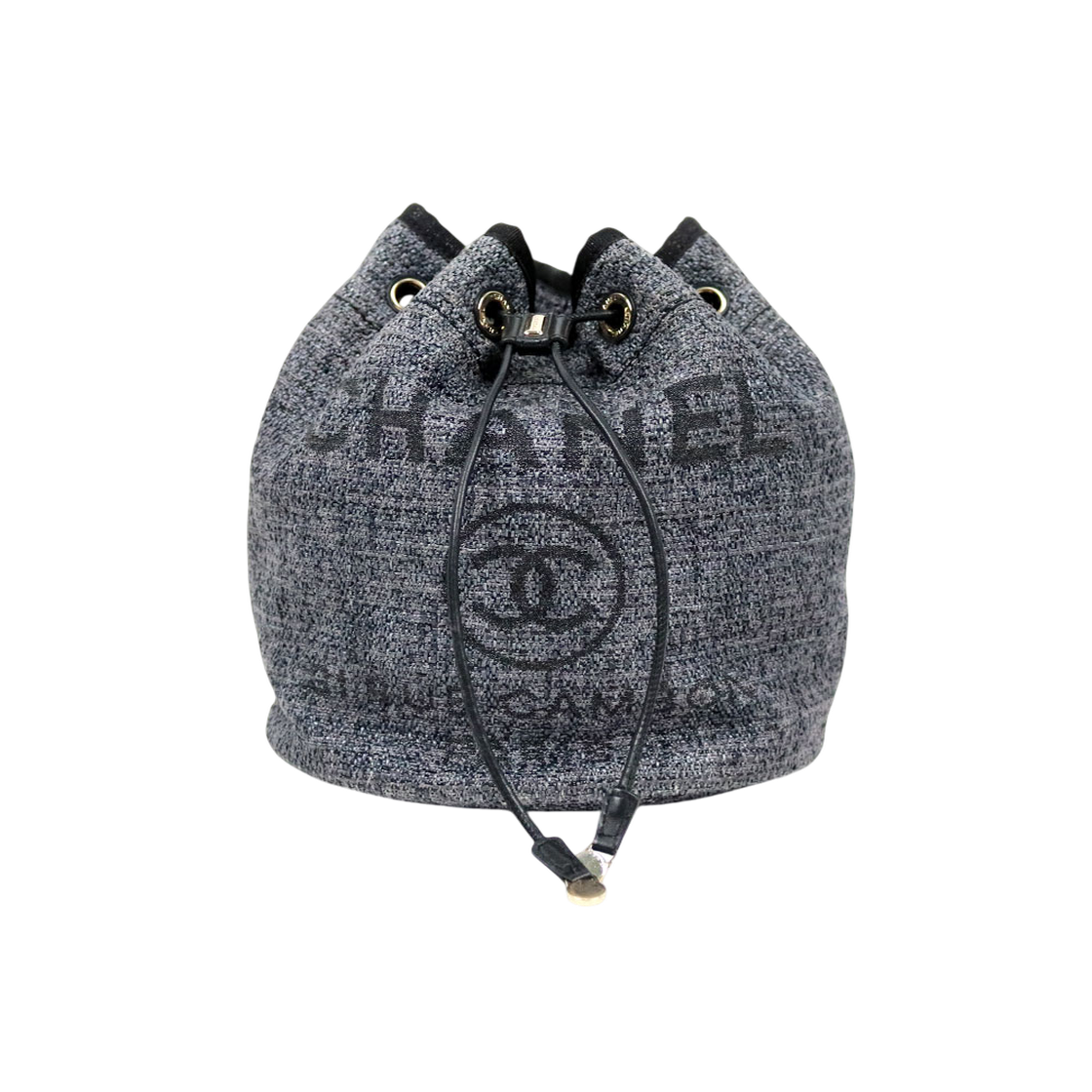 IT2IQEVR7WKP Chanel Gray Deauville Drawstring Bucket Bag A-A63996