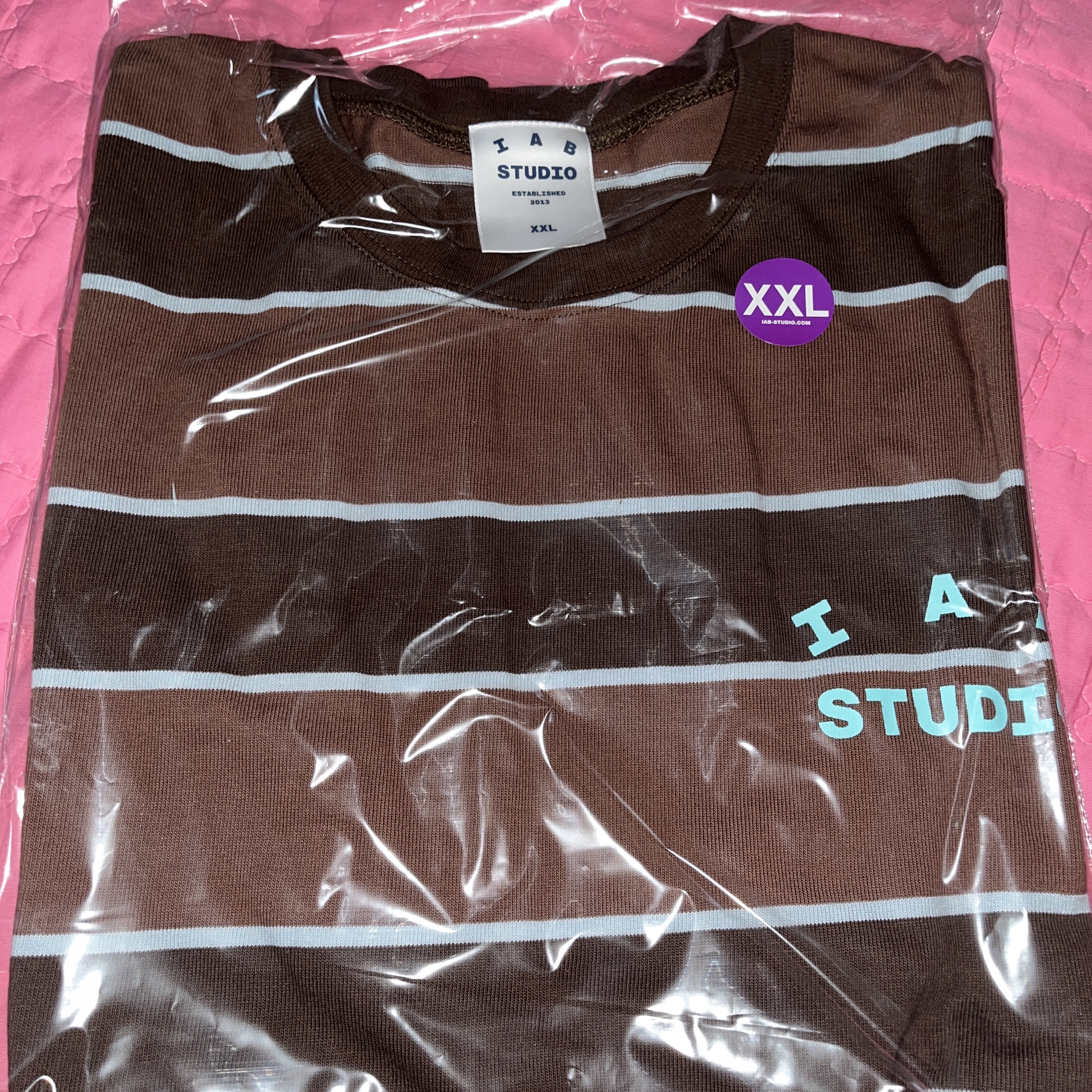 IAB Studio Striped T-Shirt Brown 착용 스타일