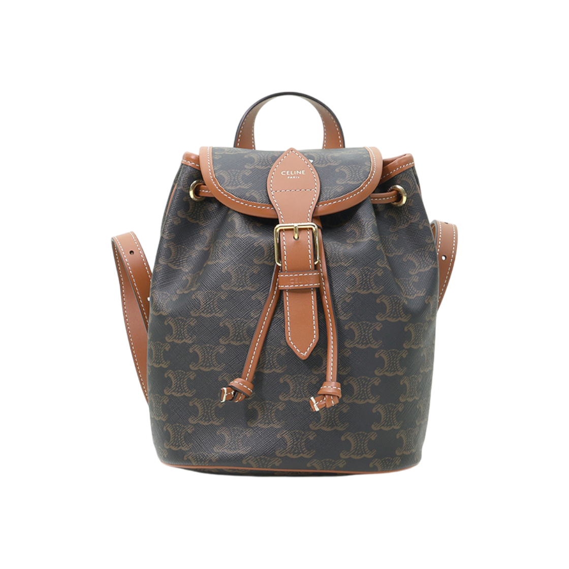 ITFTVNCEIDKO Celine Triomphe Canvas Tan Calfskin Polco Mini Backpack 197662CAS.04LU