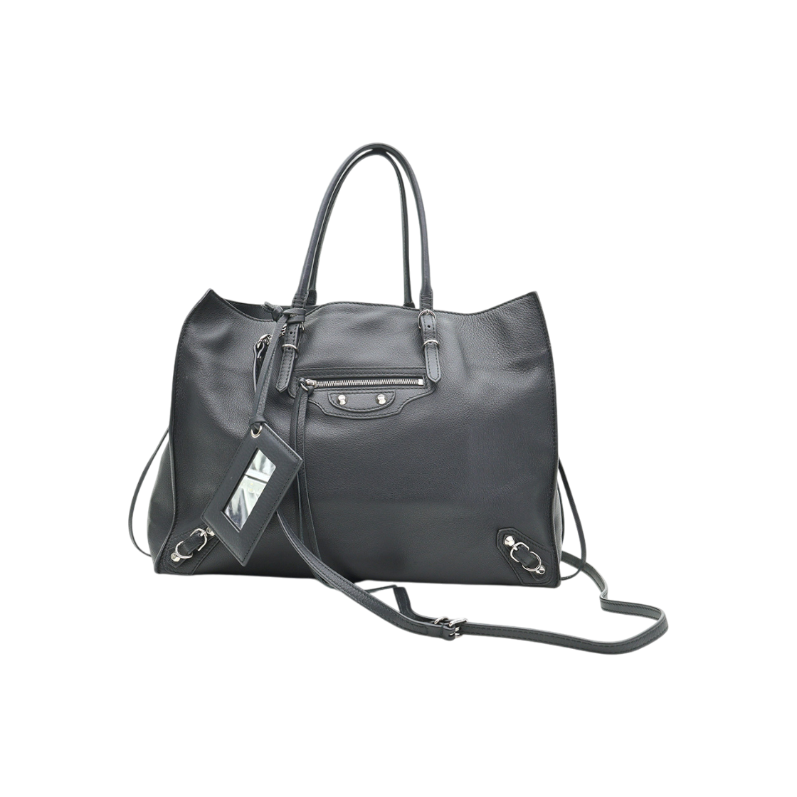 ITWOQLFBW6M2 Balenciaga  Black Leather Side Zip Papierre B4 Shopper