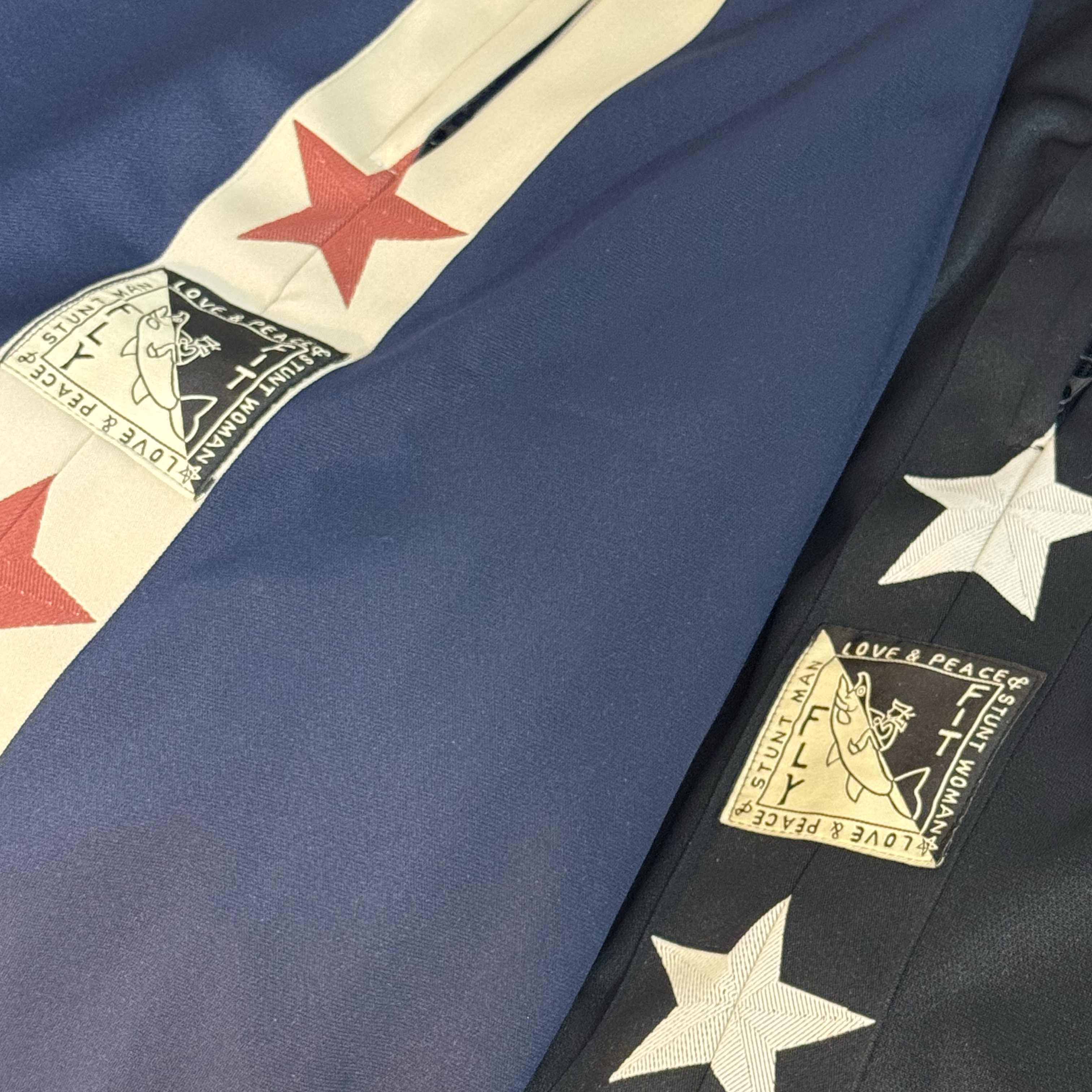 Kapital Smooth Jersey Kome Kome Track Jorts Betsy Ross Navy Red, Kapital Smooth Jersey Kome Kome Track Jorts Betsy Ross Black 착용 스타일