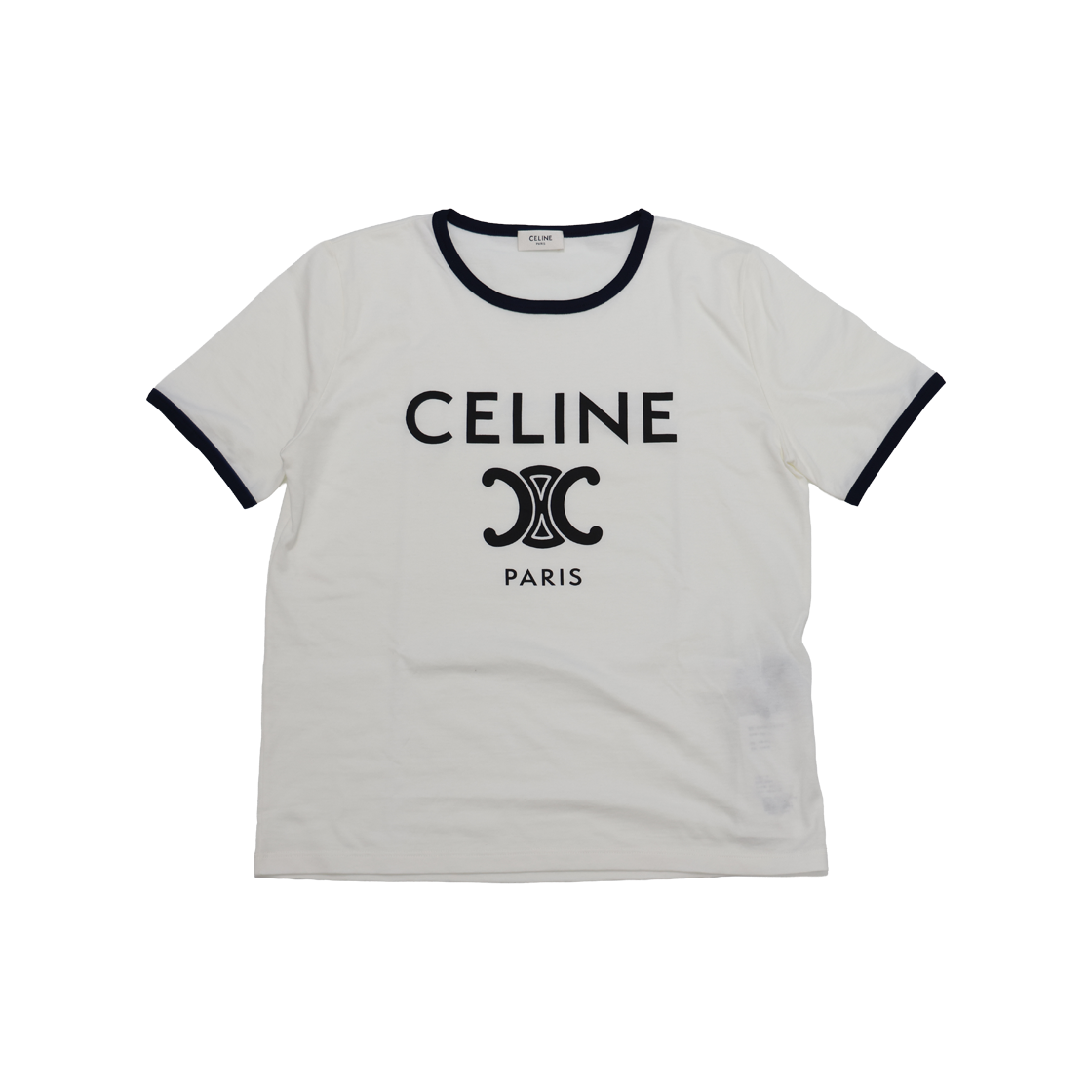 IT4GHMUETCEG Celine Paris T-Shirt Cotton Jersey Off-White & Navy & Black