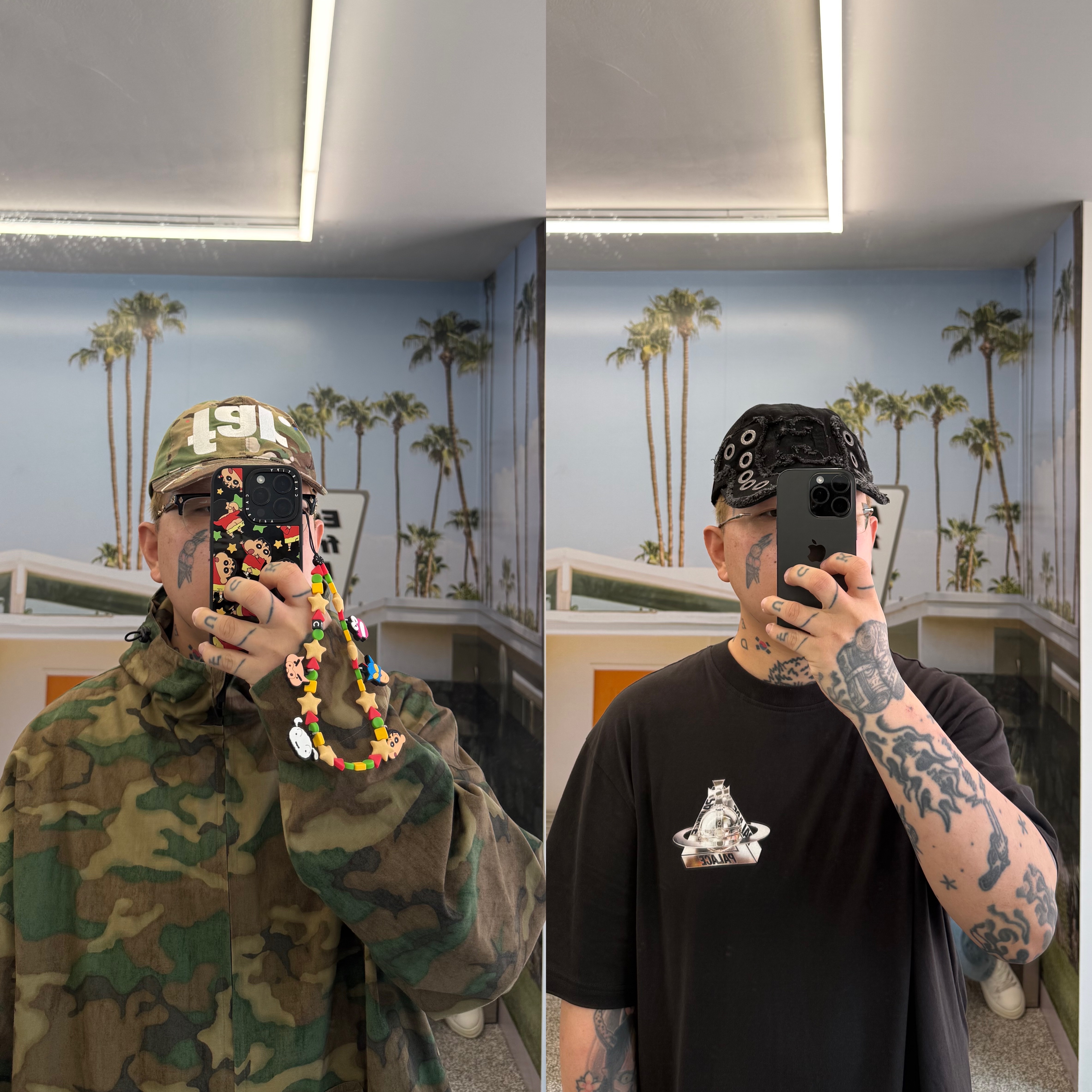 Jordan 4 x Undefeated Retro OG SP Deep Green and Clementine, Supreme Jacquard Logos Double Knee Denim Painter Jean Woodland Camo - 25FW 착용 스타일 - 3