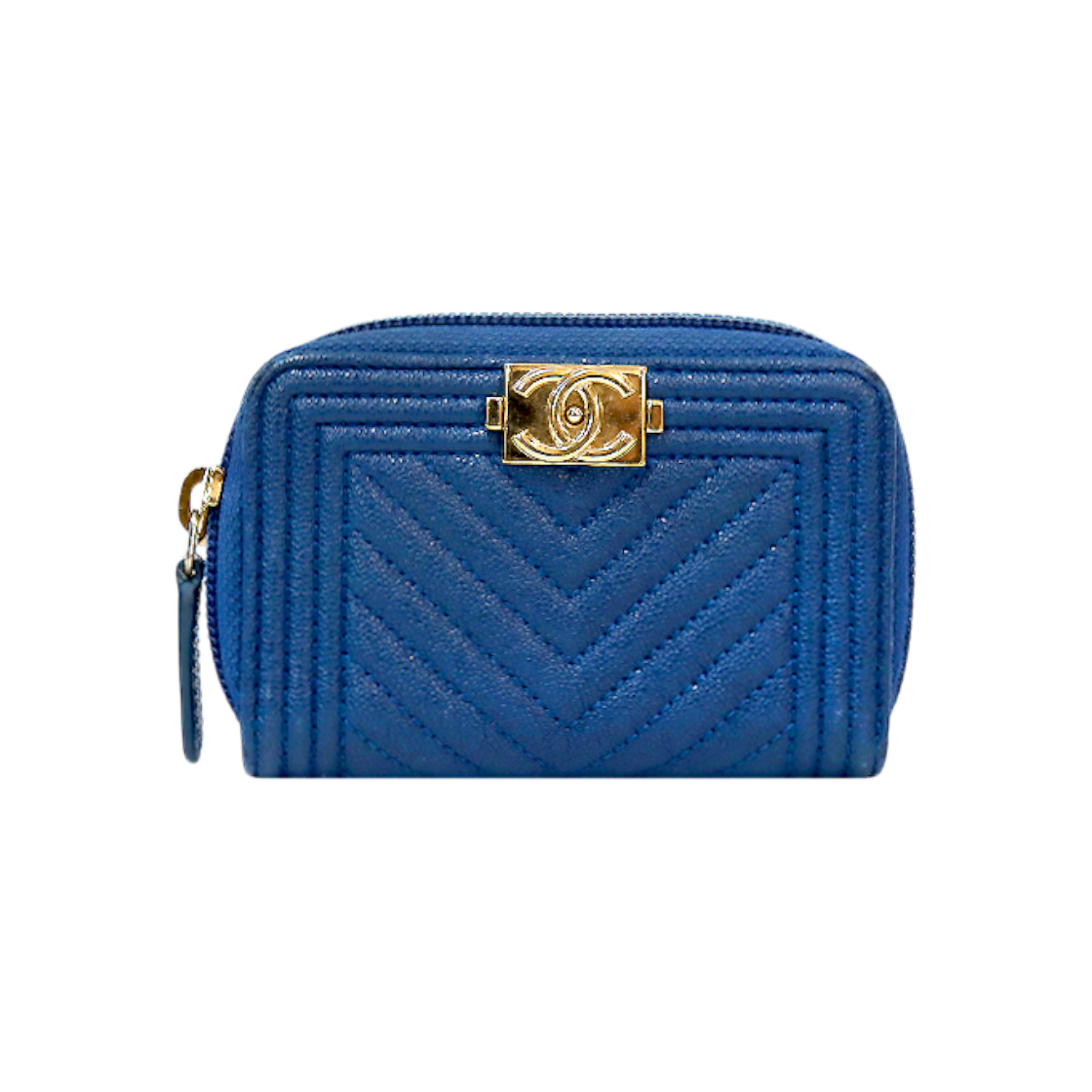 ITH3ARFG54ED Chanel Navy Boy Chevron Zip Card Wallet C-B60354