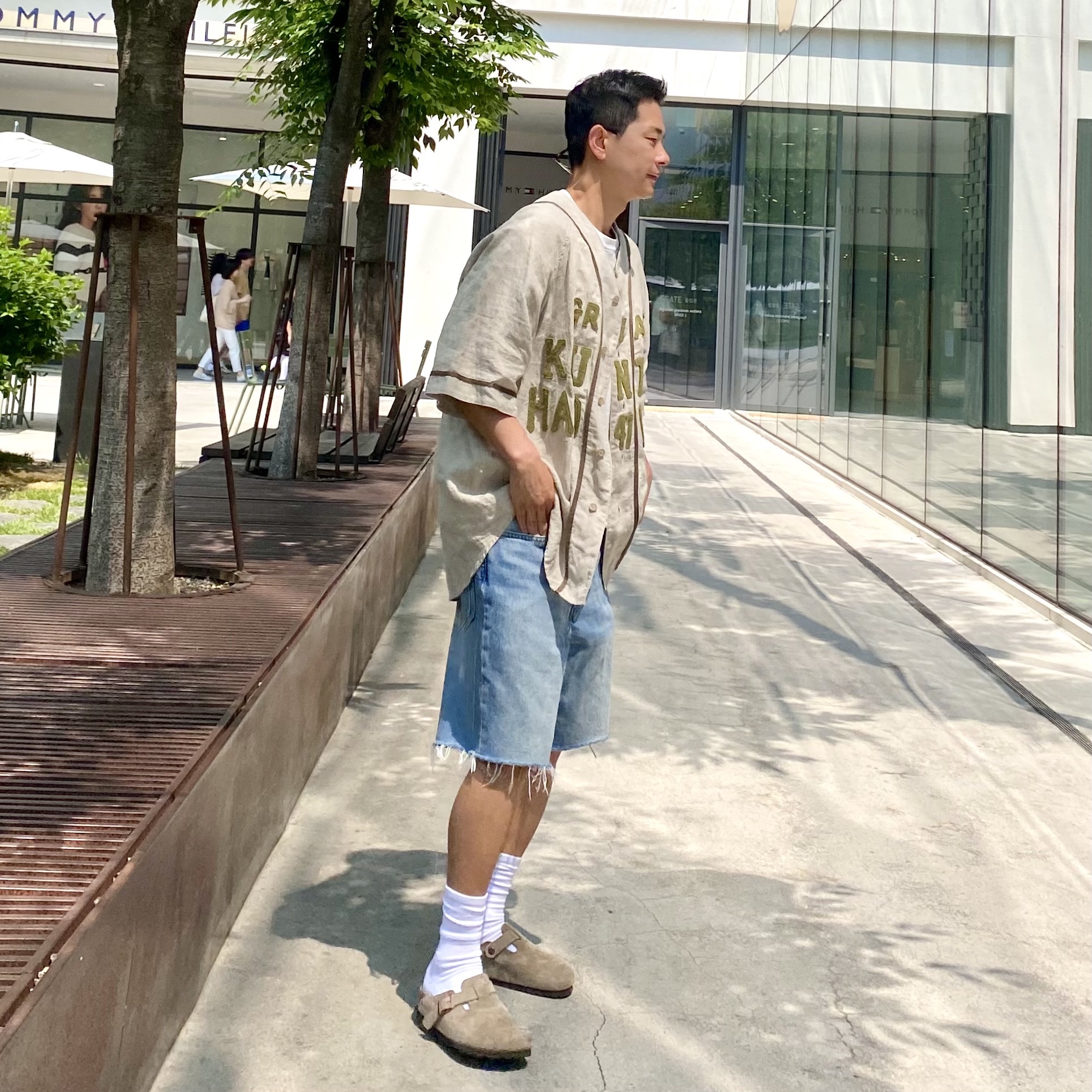 Kapital French Linen Great Kountry Baseball Shirt Beige 착용 스타일