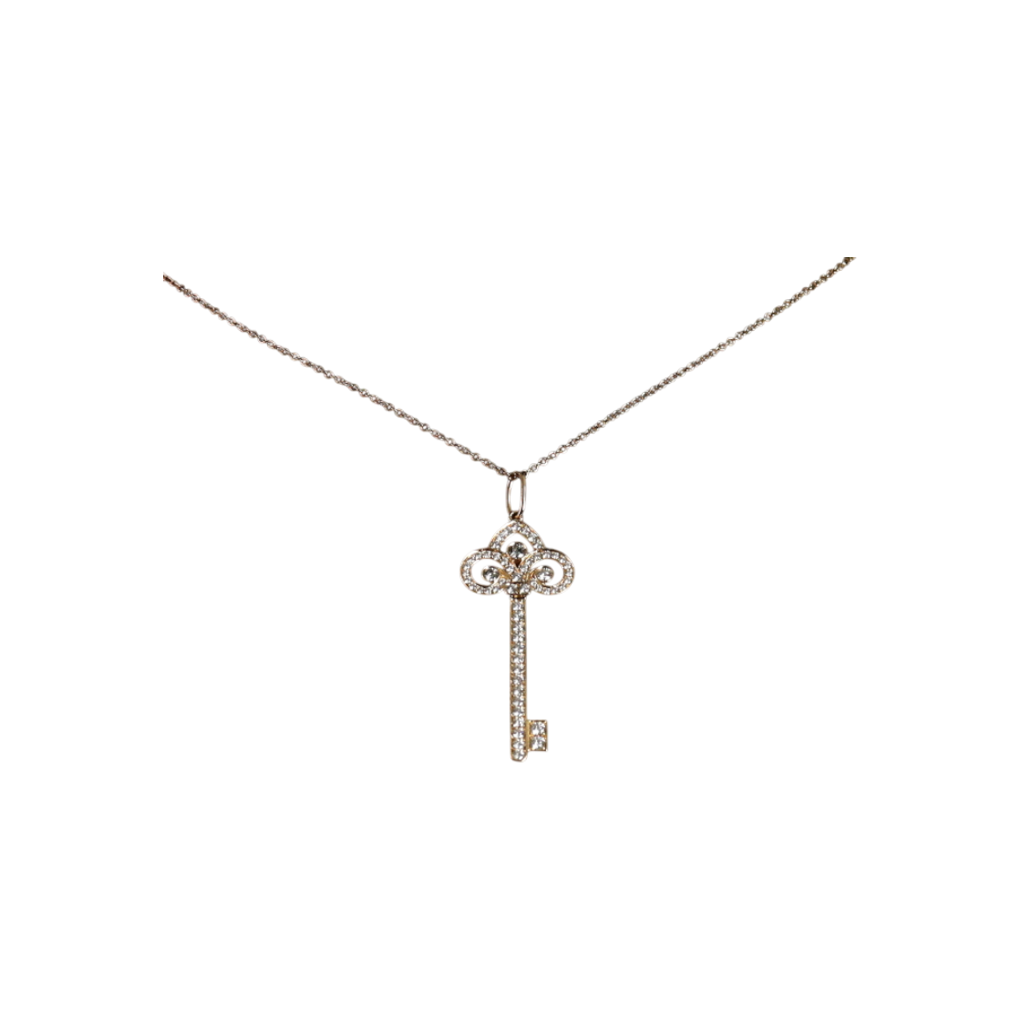 IT9M9HPR5CG8 Tiffany 18K Rose Gold Pave Diamond Fleur de Lis Key Pendant Necklace