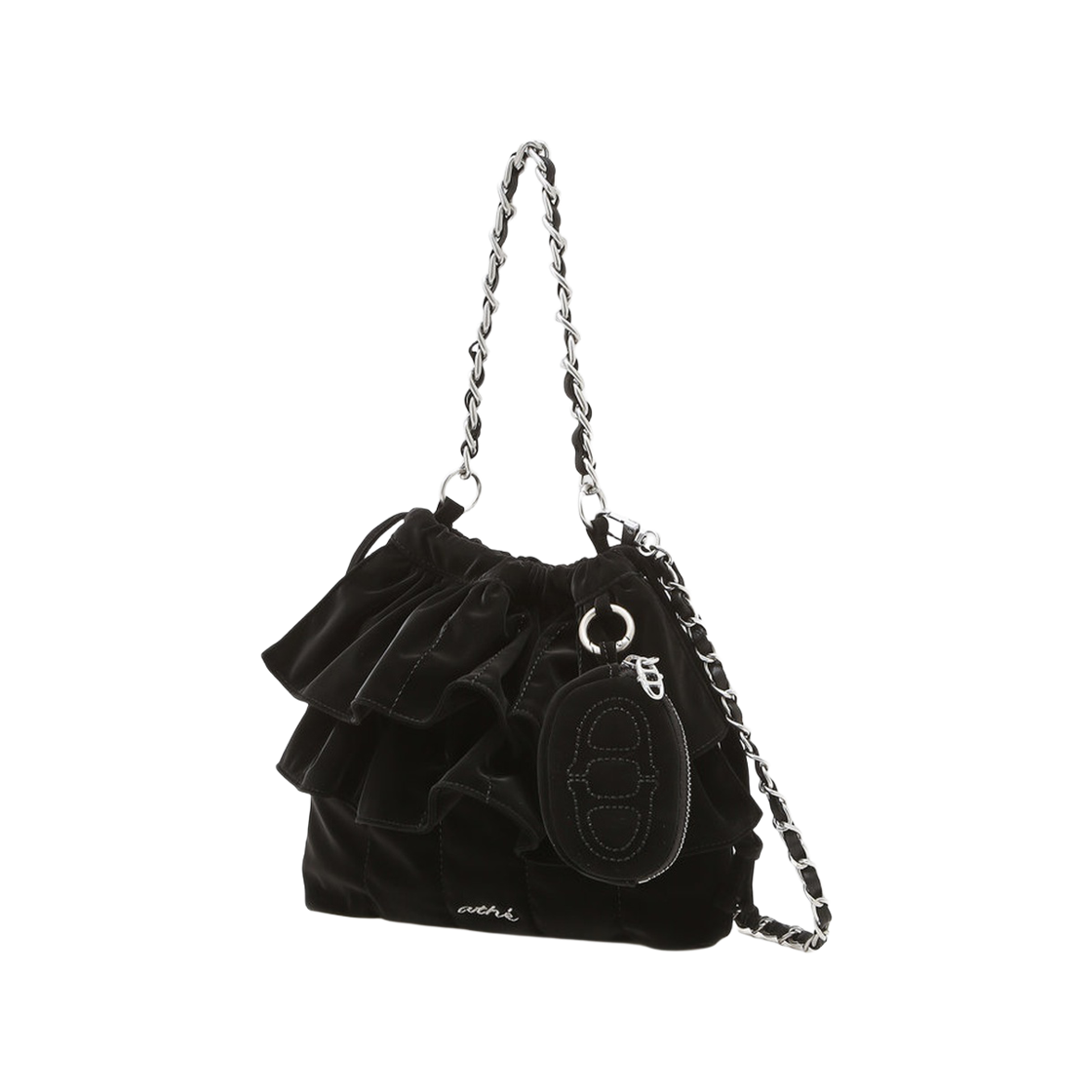 AABA6F702BK Athe Vanessabruno Acc Frill Black Velvet Poly Frill Mini Crossbody Bag S Black