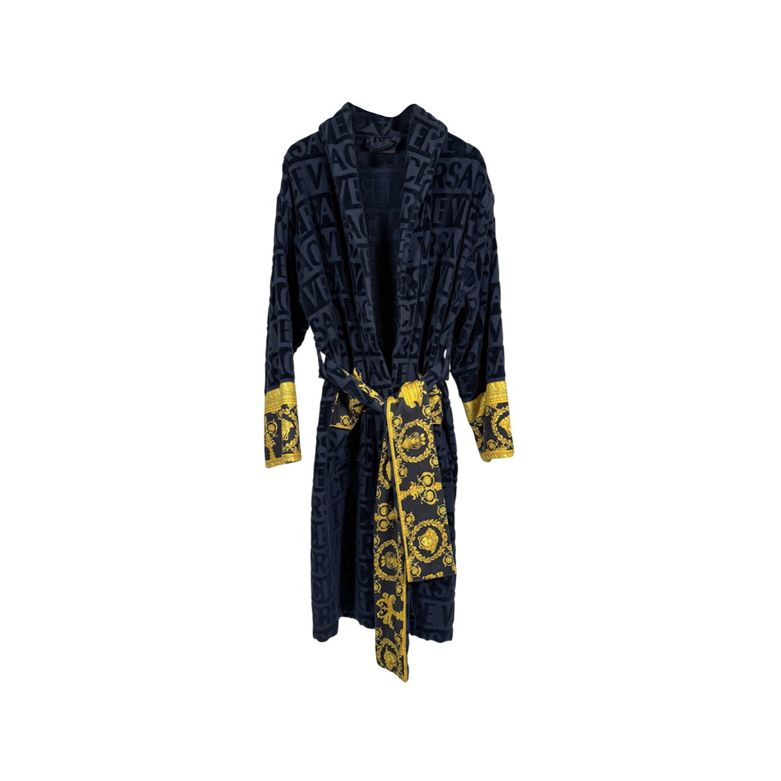 베르사체 남성 아이 러브 바로크 벨트 샤워 바스 로브 가운 블루 L(Versace Men I Love Baroque Belted Shower Bathrobe Blue)