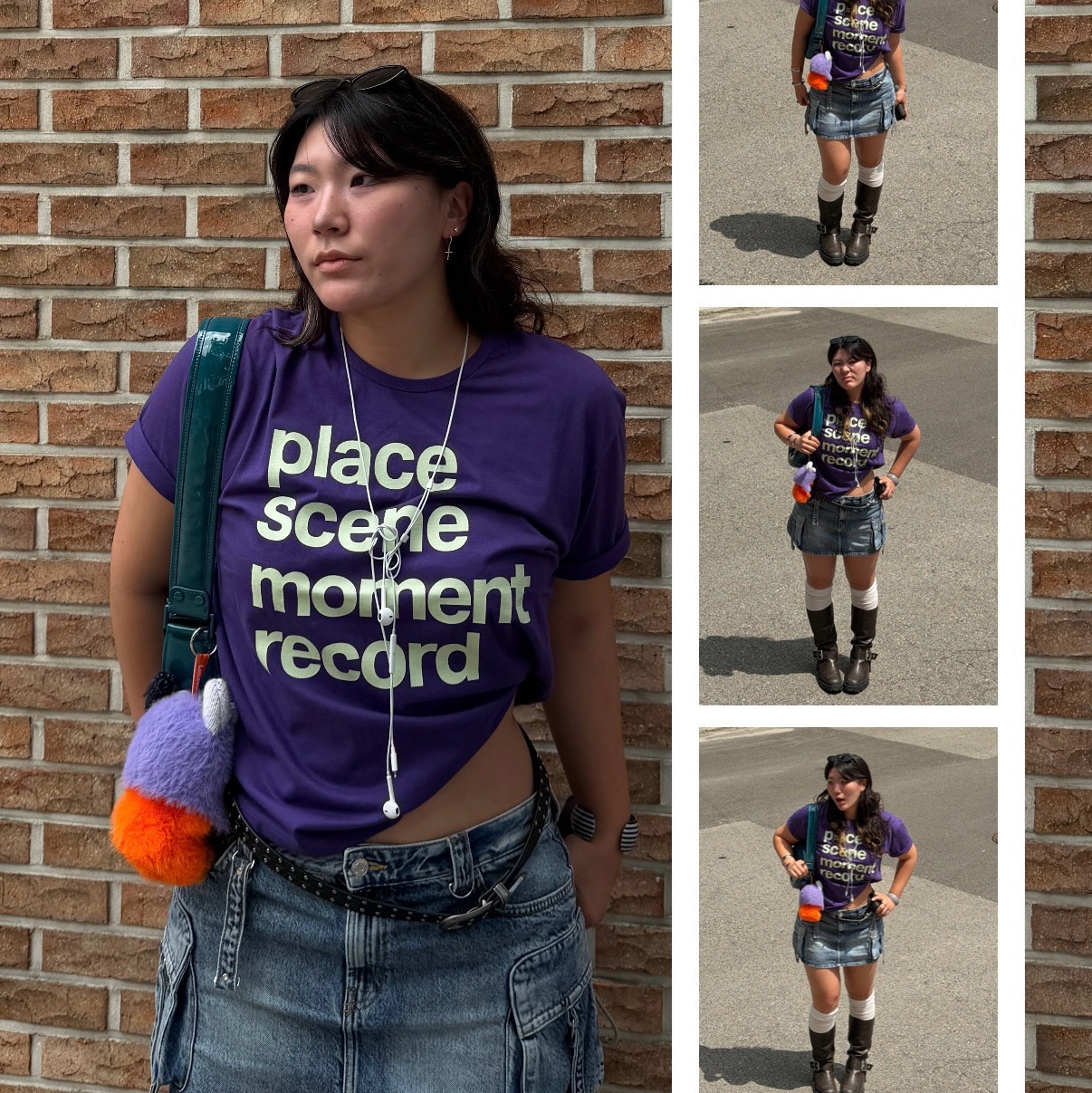 SLOW RECORD HOUSE Archive Typo T-Shirt Purple 착용 스타일 - 3