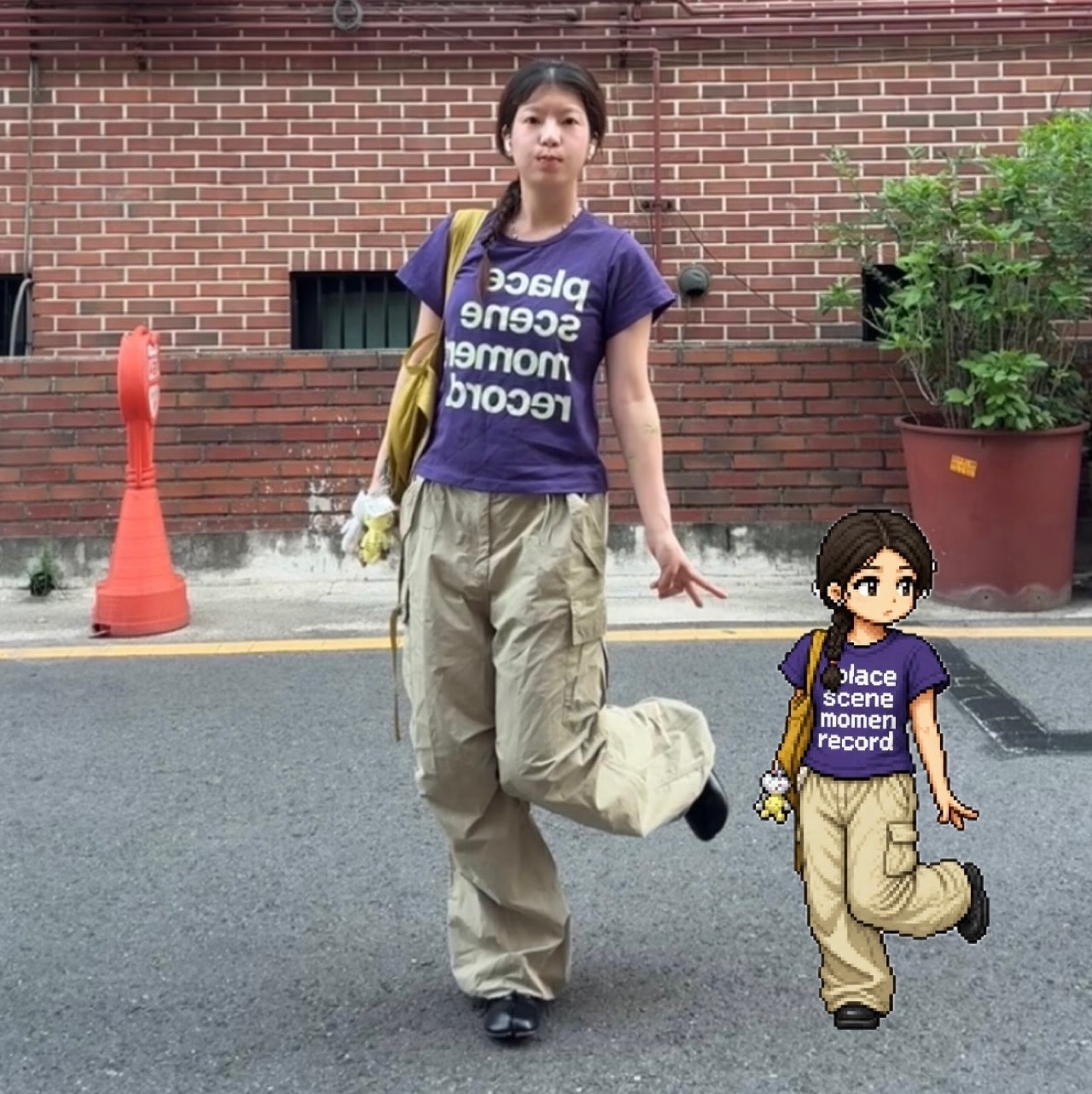 SLOW RECORD HOUSE Archive Typo T-Shirt Purple 착용 스타일 - 2