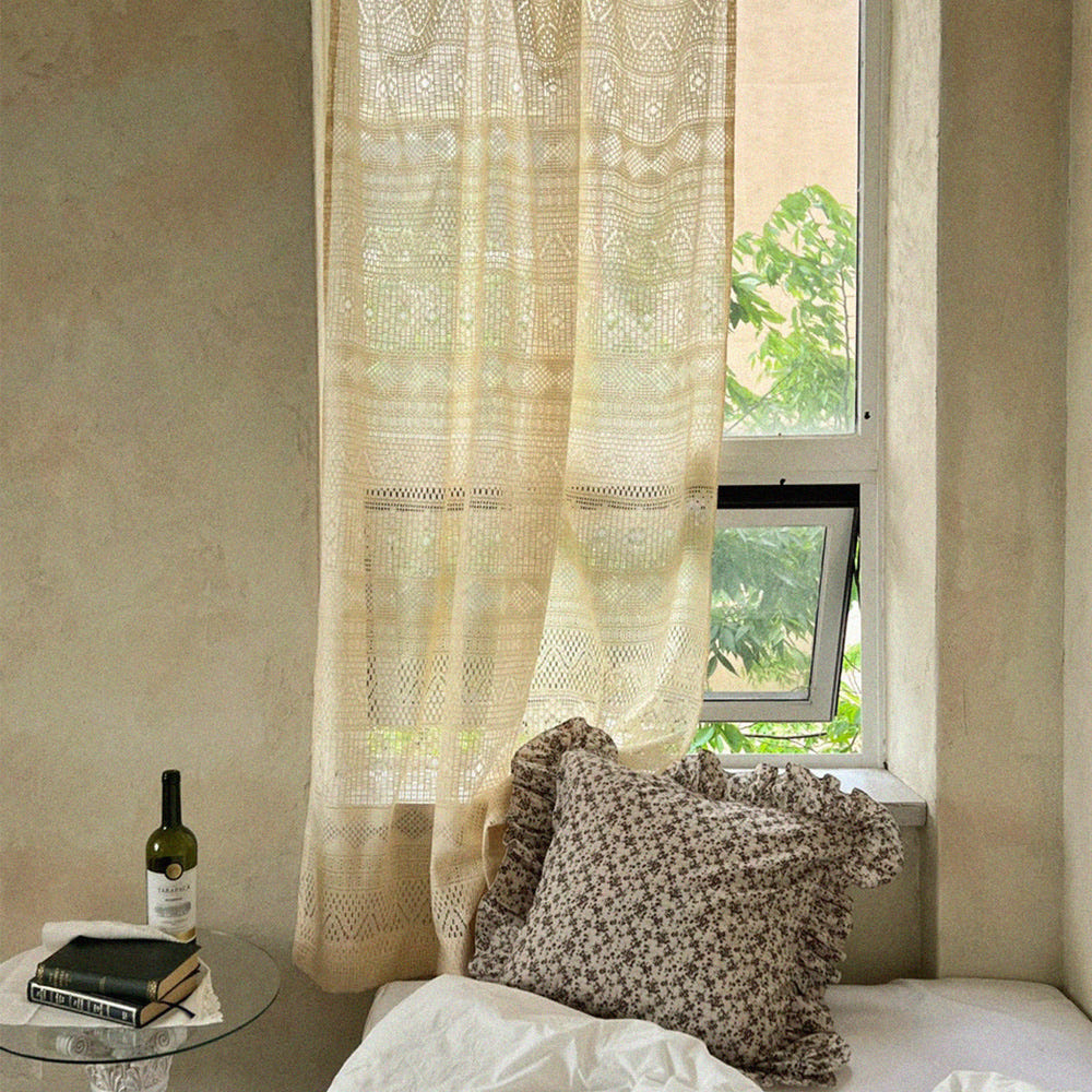바닐라 브리즈 빈티지 레이스 뜨개 커튼 145x230cm(MUSEONGHWA Vanilla Breeze vintage lace crochet curtains 145x230cm) - 5