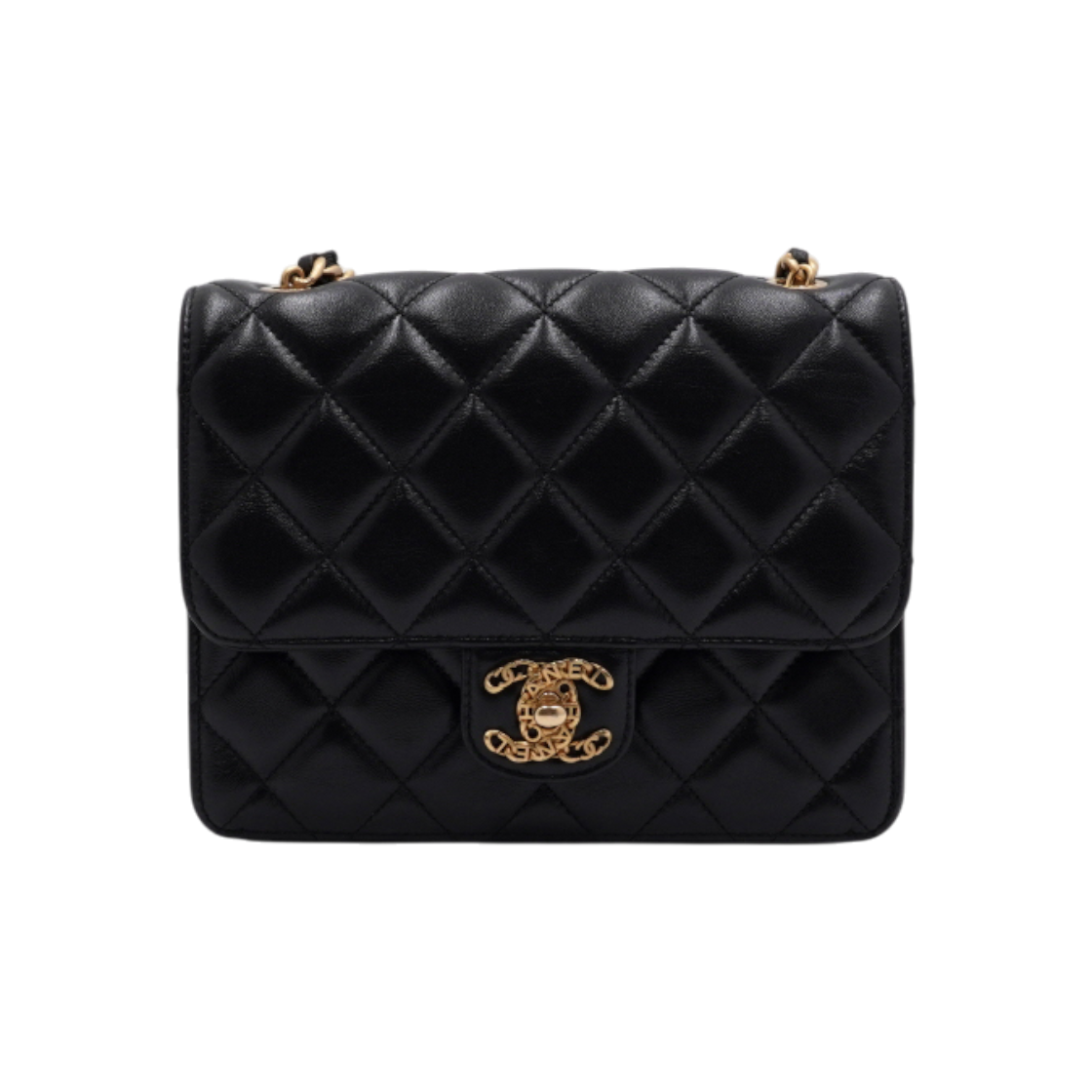 IT5F9JS8JEKI Chanel AS4056 Black Lambskin Quilted CC Logo Flap Bag