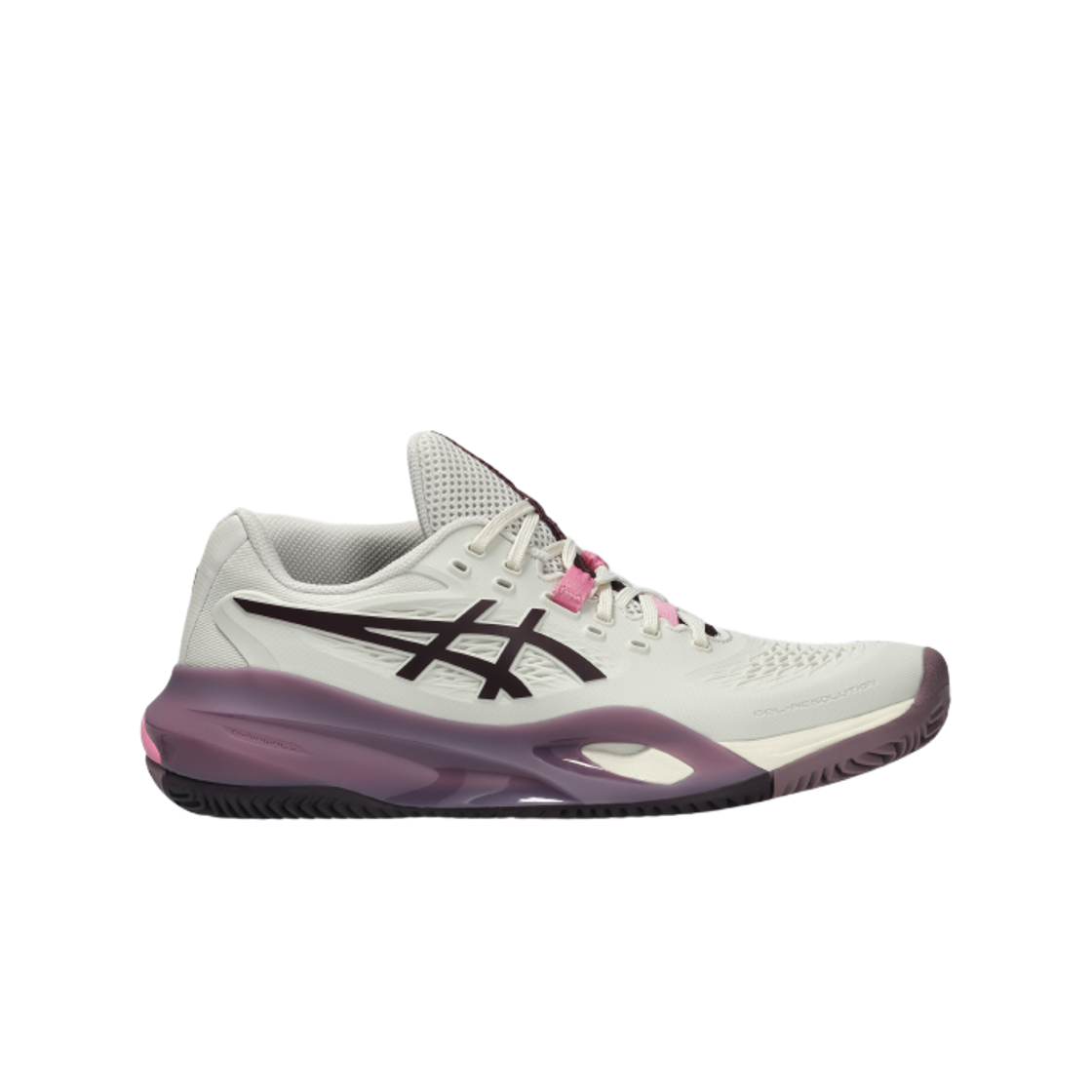 1042A277-250 (W) Asics Gel-Resolution X Clay Soft Oat Dark Aubergine