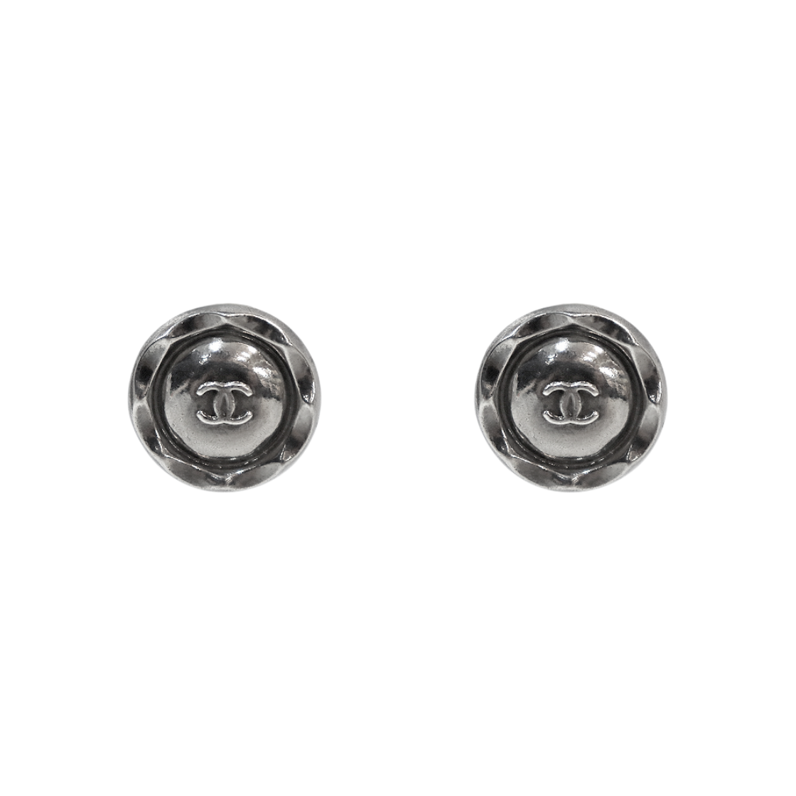 ITE3FJVLVLVU Chanel Round CC Metallic Silver Earrings A-B39583
