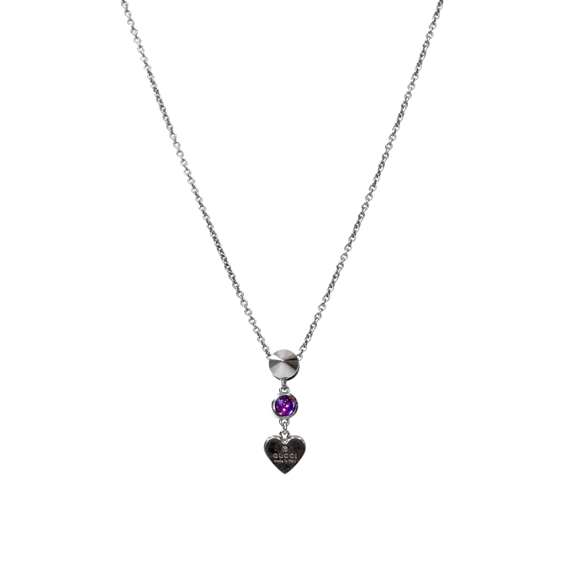 ITE9789KWP8M Gucci Studded Heart Silver Necklace A-B62605