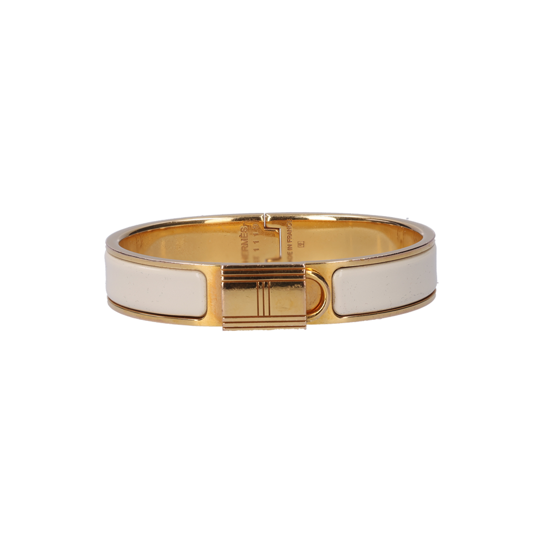 IT4GUEOSL6UH Hermes Click H Bracelet in White Metal & Yellow Gold