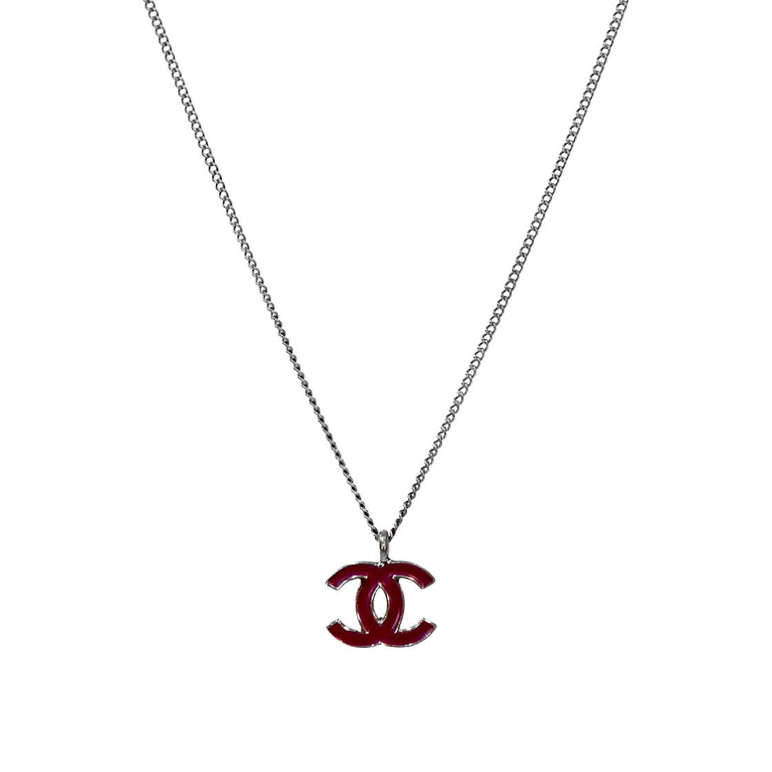 ITGH6SRJLN4P Chanel Pink CC Silver Necklace A-B62651