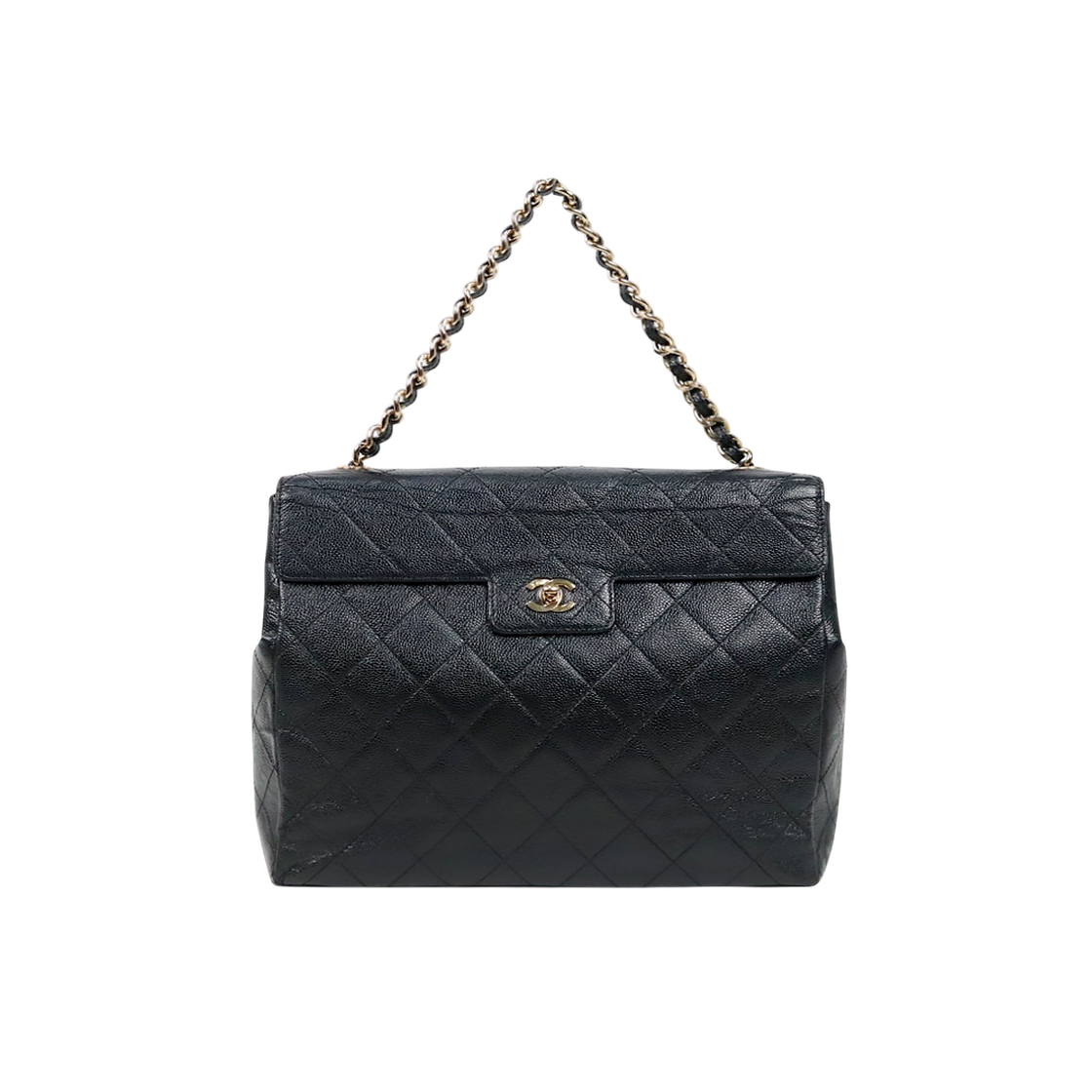 ITJQT8OH9V53 Chanel Black Caviar Quilted CC Chain Shoulder Bag C-A44337